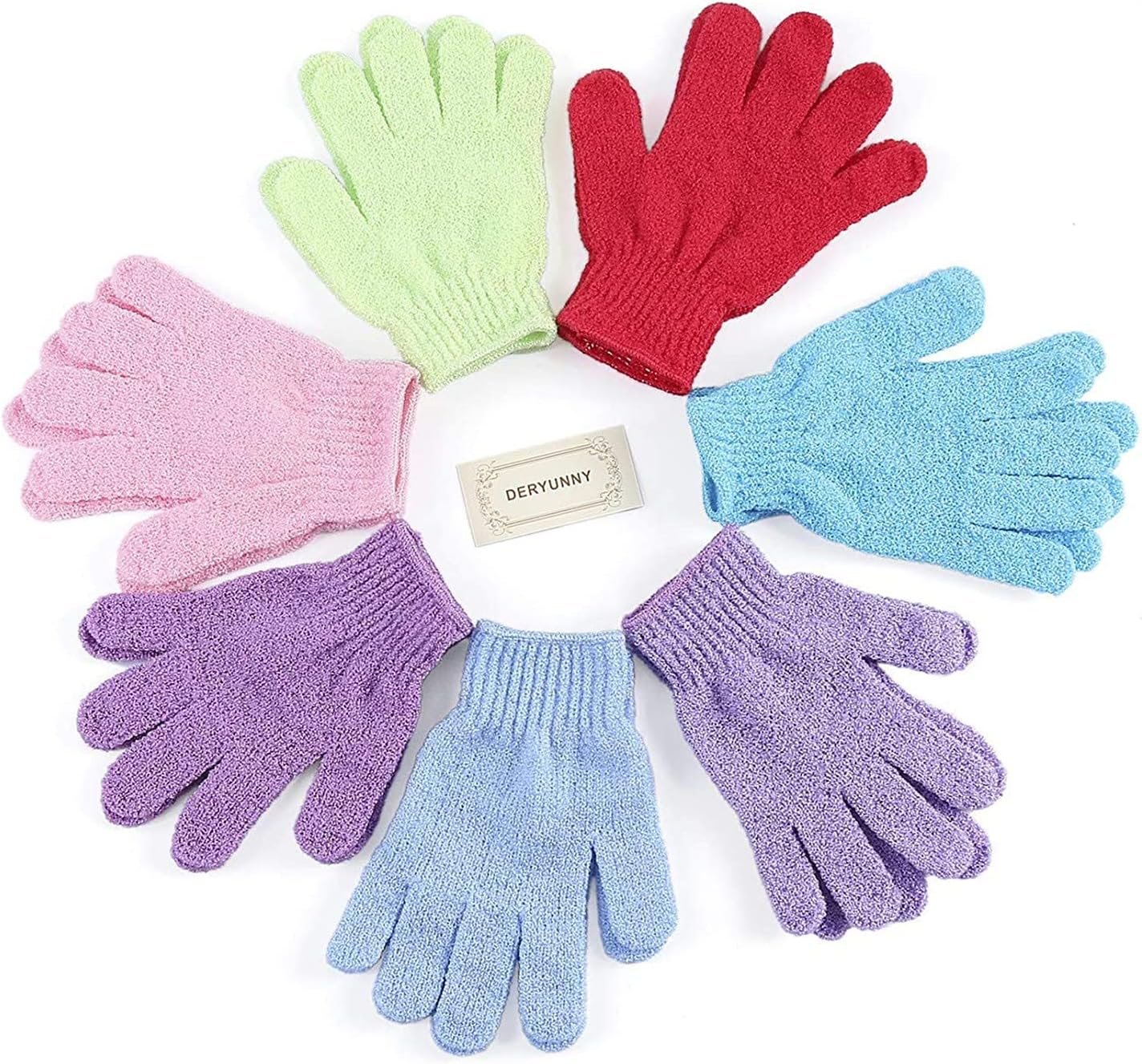 7 Pairs Double Sided Exfoliating Gloves Body Scrubber Scrubbing Glove Bath Mitts Scrubs for Shower, Body Spa Massage Dead Skin Cell Remover, 7 Colors image number 1