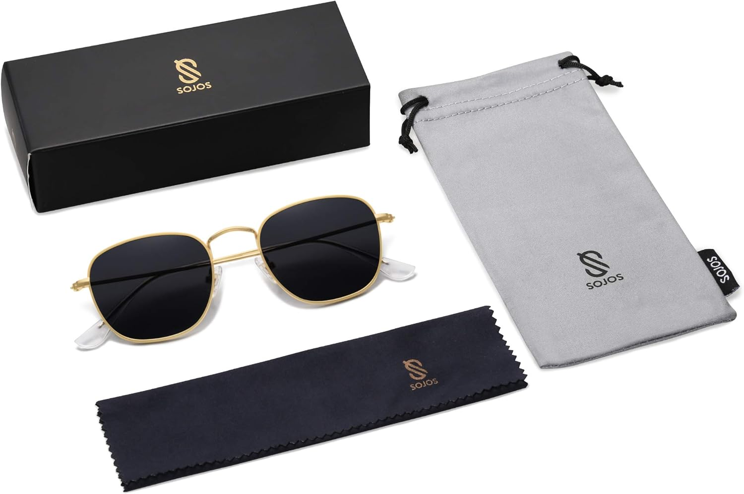 SOJOS Small Square Polarized Sunglasses for Women Men Classic Vintage Retro Style SJ1143 - Gold/Grey image number 5