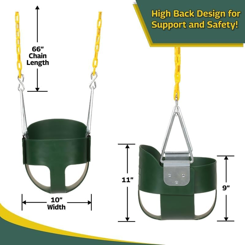 Eastern Jungle Gym Heavy-Duty High Back Full Bucket Toddler Swing Seat | Coated Swing Chains Fully Assembled | Green Swing Set Accessory image number 4