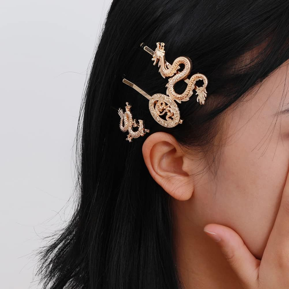 Dragon Gold Hair Barrettes for Girls and Women - Bobby Pins, Hair Accessories, Chinese Hair Clip, Hairpin image number 5
