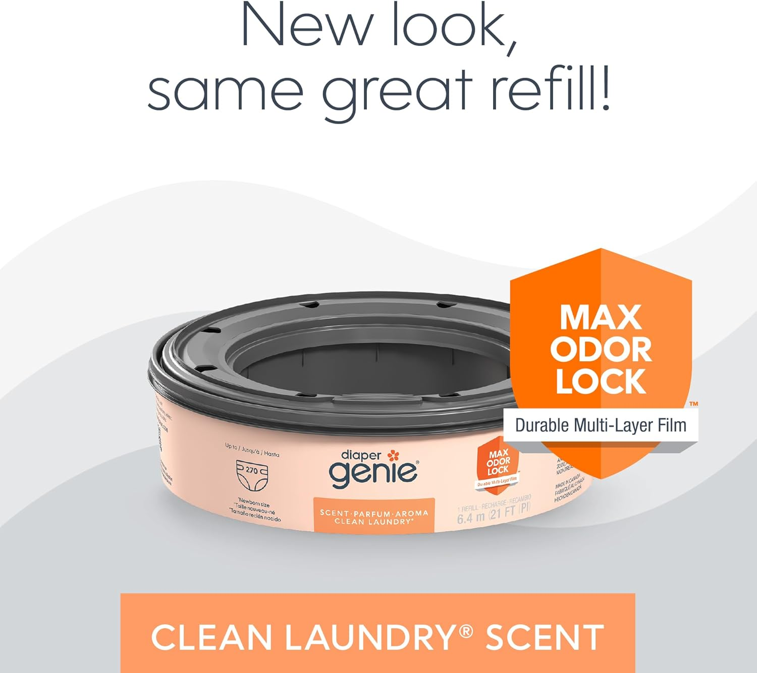 Diaper Genie Bags Refills 270 (Pack of 3) Clean Laundry Scent | Diaper Pail Refills with Max Odor Lock | Holds up to 810 Newborn Diapers