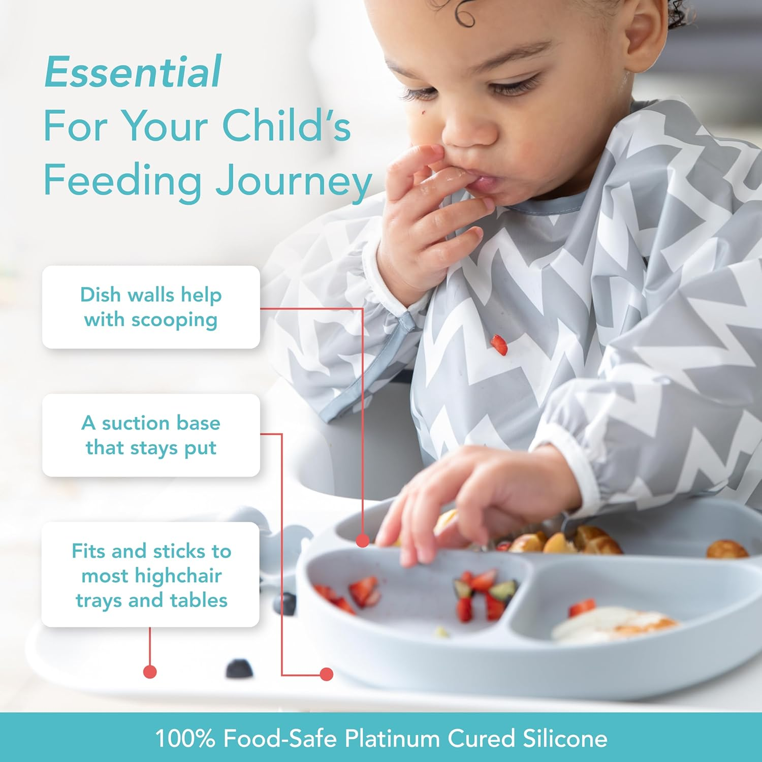 Bumkins Silicone Grip Dish, Gray image number 2