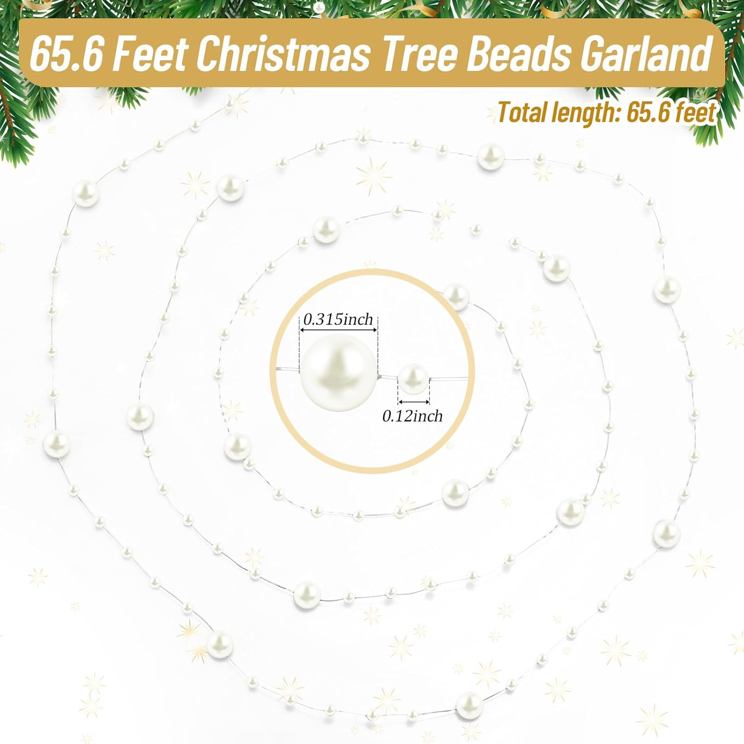 Pangda 65.6Ft Artificial Pearl Beads Garland Plastic Beaded String Strands Chain Ornament Roll for DIY Craft Christmas Tree Wedding Valentines Party Decoration Floral Centerpiece Supplies(Ivory) image number 2