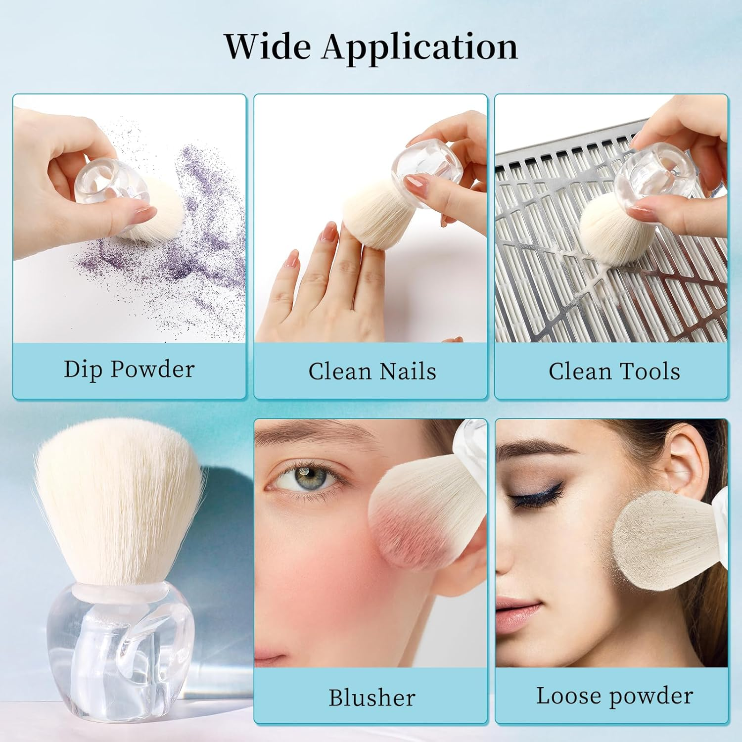 BQAN Nail Dust Brush Nail Art Dust Powder Remover Brush Nail Arts Dust Cleaner Brush Soft Kabuki Cleaner Brush for Makeup or Acrylic UV Gel Nail Arts (Transparent) image number 1