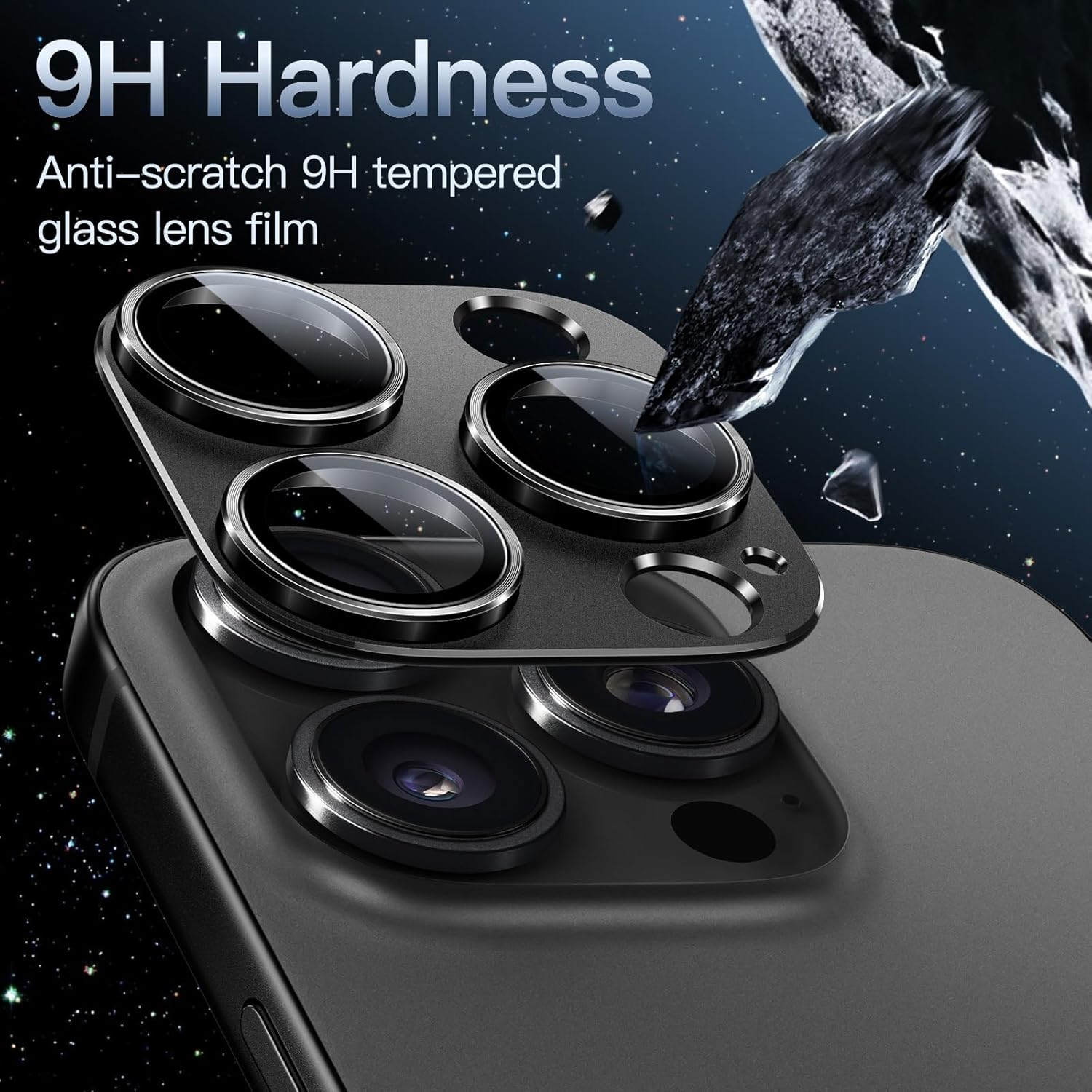 Jetech Camera Lens Protector for Iphone 16 Pro 6.3-Inch and Iphone 16 Pro Max 6.9-Inch, Full Coverage 9H Tempered Glass Ring Cover, Matte Metal Plate, Case Friendly, 1-Pack (Black) - Desert Titanium image number 5
