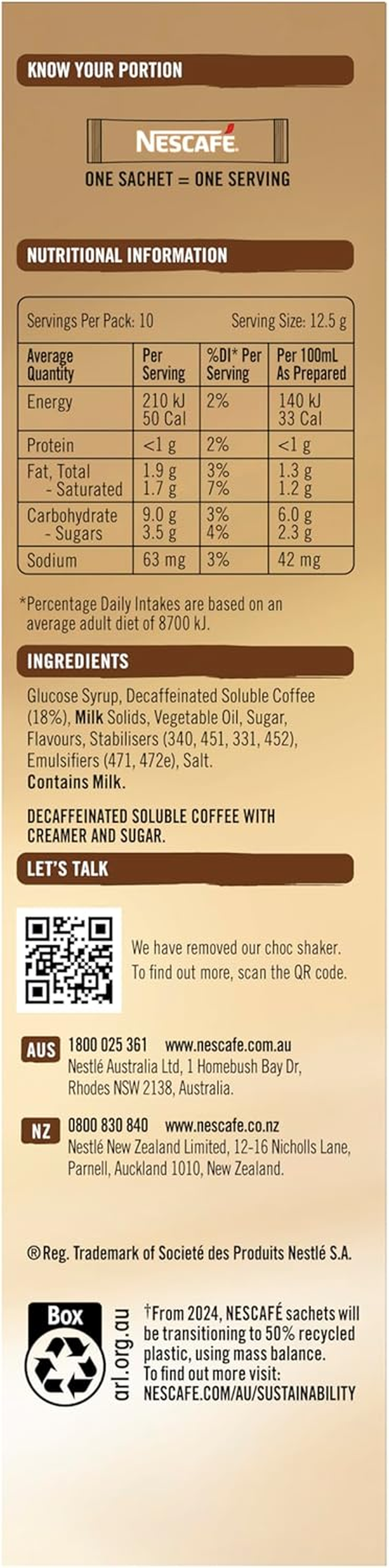 NESCAF&Eacute; Decaffeinated Coffee Sachets 40 Pack, 4 X 10 Pack image number 6