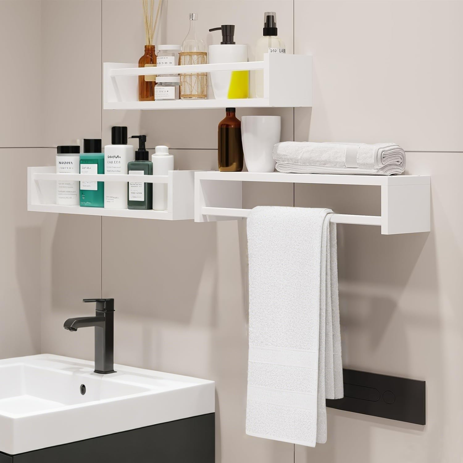 Delsol Floating Nursery Book Shelves for Wall Set of 3,Natural Wood Wall Mounted Bookshelves for Kids Room,Baby Nursery Bedoom Decor (White) image number 5