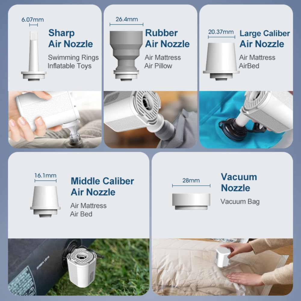 Neovanex Portable Air Pump with Camping Light, Ultra-Mini, USB Rechargeable, for Inflatables, Air Mattresses, Pool Floats, Sleeping Pads, Swimming Rings, Storage Bags - Black image number 4