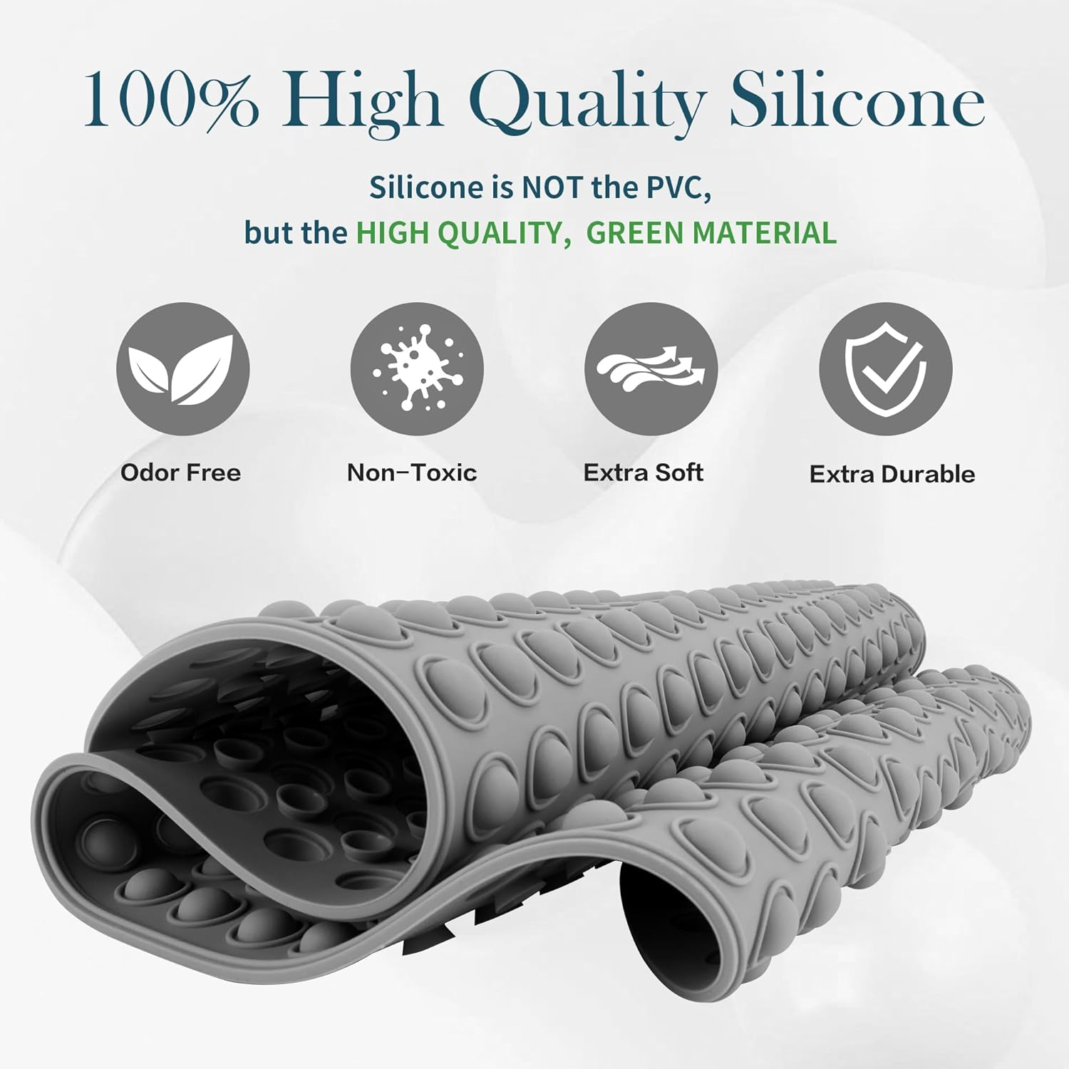 Joiyota Silicone Bath Mat for Tub Non Slip, Bubble Massage anti Slip Shower Mat with 27 X 15 Inches for Easy Storage, Washable Bathtub Floor Mats for All Ages, Grey, Oval - Rainbow image number 5