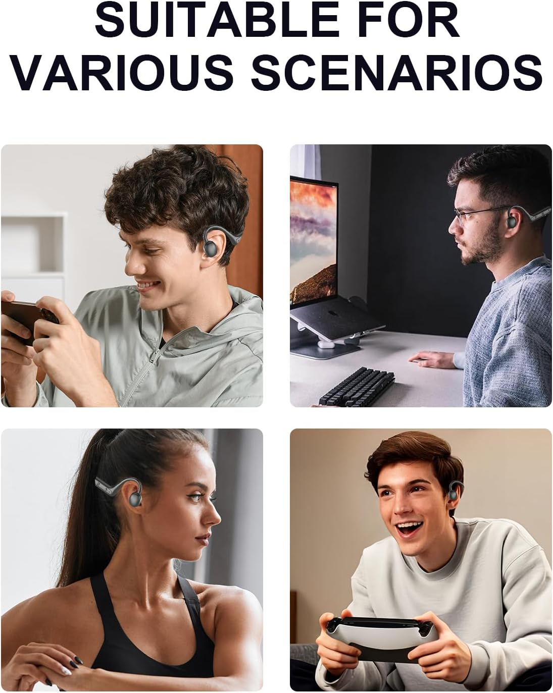 Sangcca Bone Sound Headphones Bluetooth 5.1 Wireless, Open-Ear Bone Conduction Headphones with Microphone, Bone Conduction Headphones for Running, Cycling, Fitness, Work, 10H Battery, Lightweight image number 1