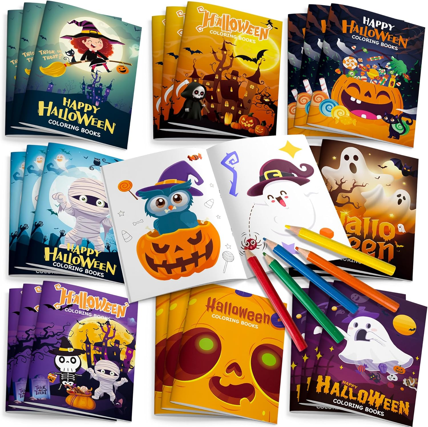 Halloween Coloring Books Bulk, 24 Pcs Halloween Painting Book Decorations Coloring Books 12 Pcs Party Color Pencils for Party Decorations image number 1