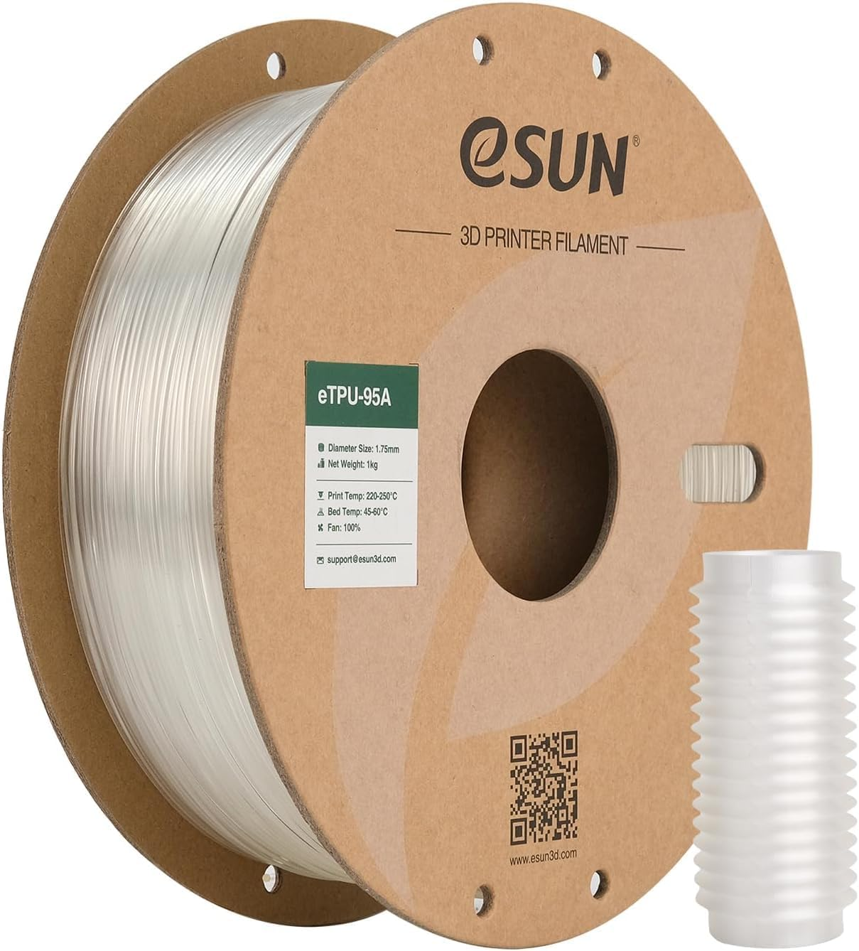 Esun 3D Printing Filament TPU TPE 95A Spool 1.75Mm 1KG Dimensional Accuracy +/- 0.05Mm for 3D Printers,Clear