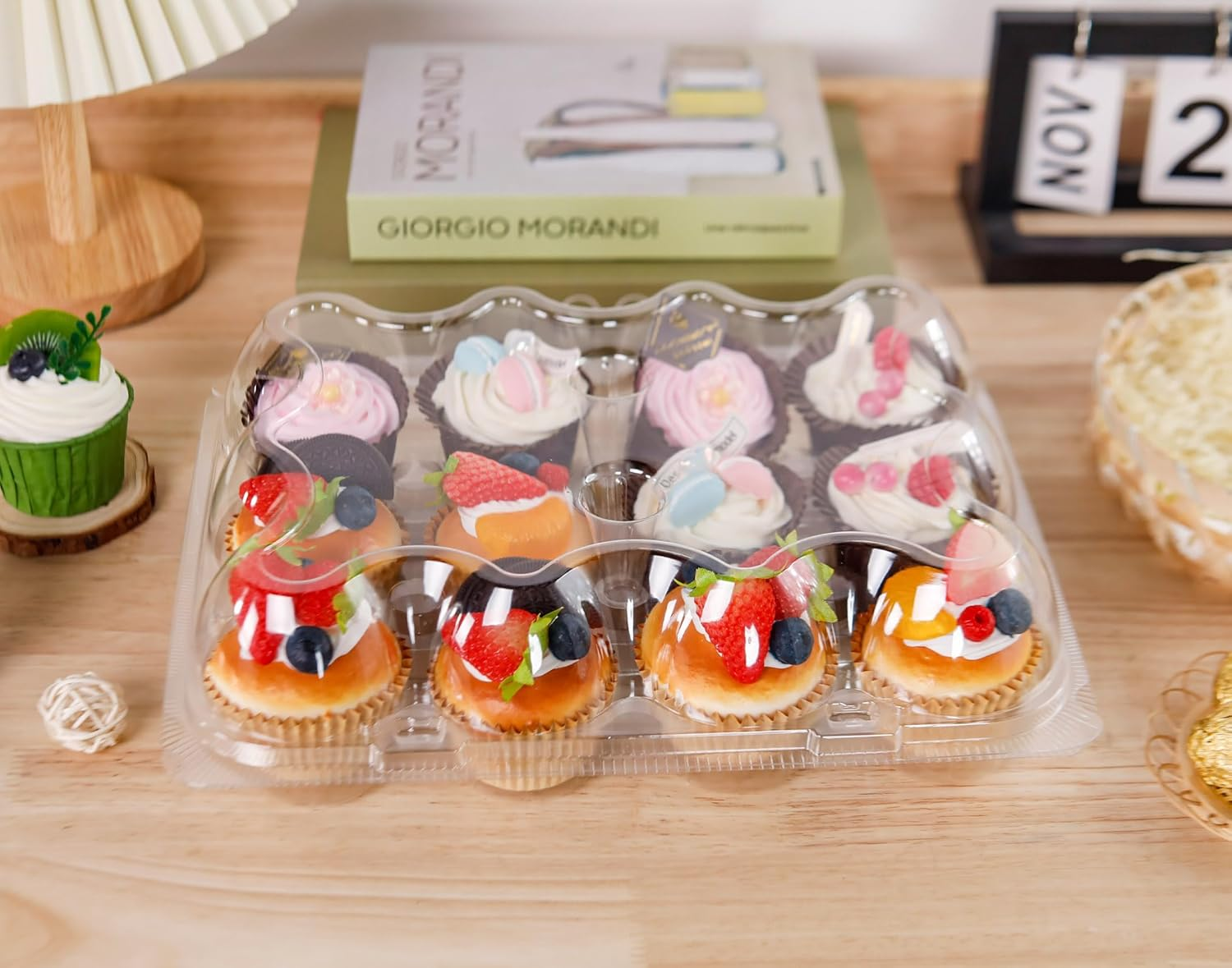 NPLUX 12 Count Cupcake Containers 6 Pack Cupcake Holders Plastic Clear Reusable Cupcake Containers with Detachable Tall Dome Lids Stackable Cupcake Boxes for 72 Cupcakes, BPA Free, Standard Size image number 2