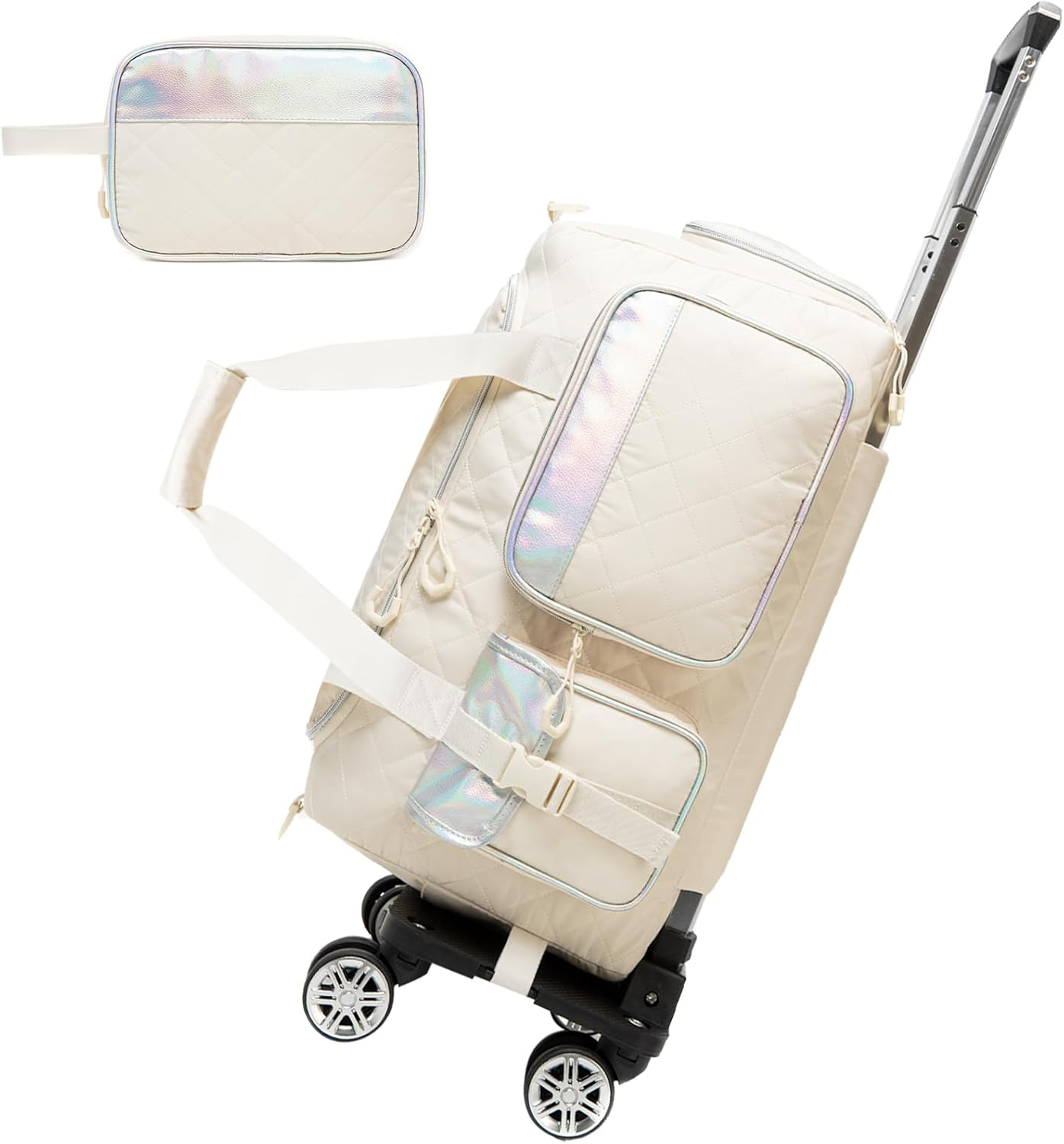 Rolling Duffle Bag with Wheels Women Travel Bag with Wheels Weekender Bags for Women with Toiletry Bag, Purple