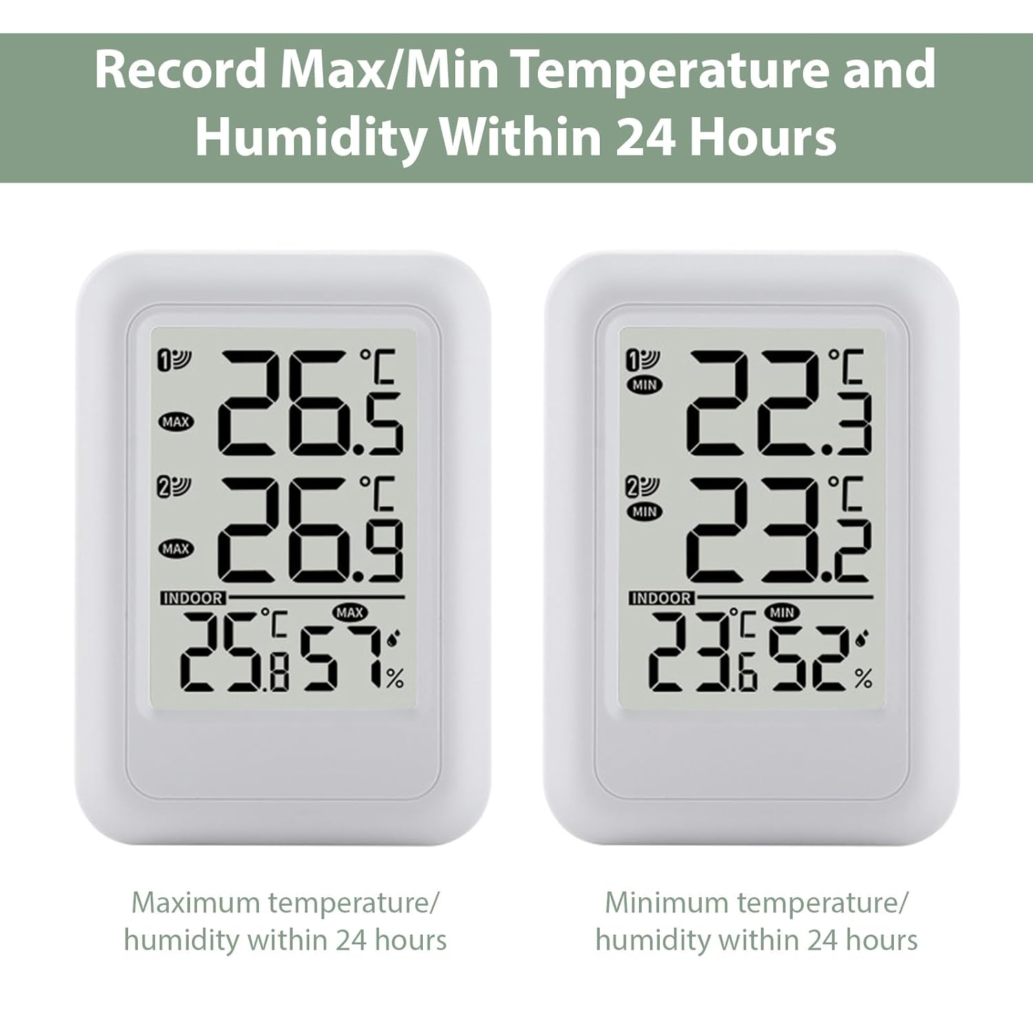 Indoor Outdoors Thermometer Wireless Hygrometer Humidity Monitor 2 Sensors image number 1