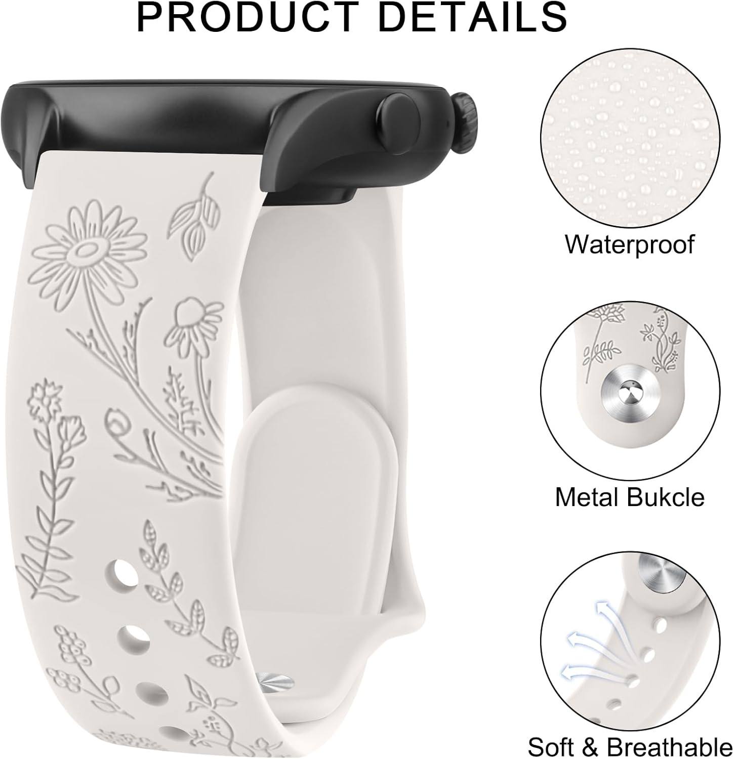 Floral Engraved Bands Compatible with Garmin Vivoactive 6/Vivoactive 5/3/3 Music,20Mm Soft Silicone Flower Pattern Sport Replacement Bands for Garmin Venu Sq/Venu Sq 2/Venu/Forerunner 165/55/245/245
