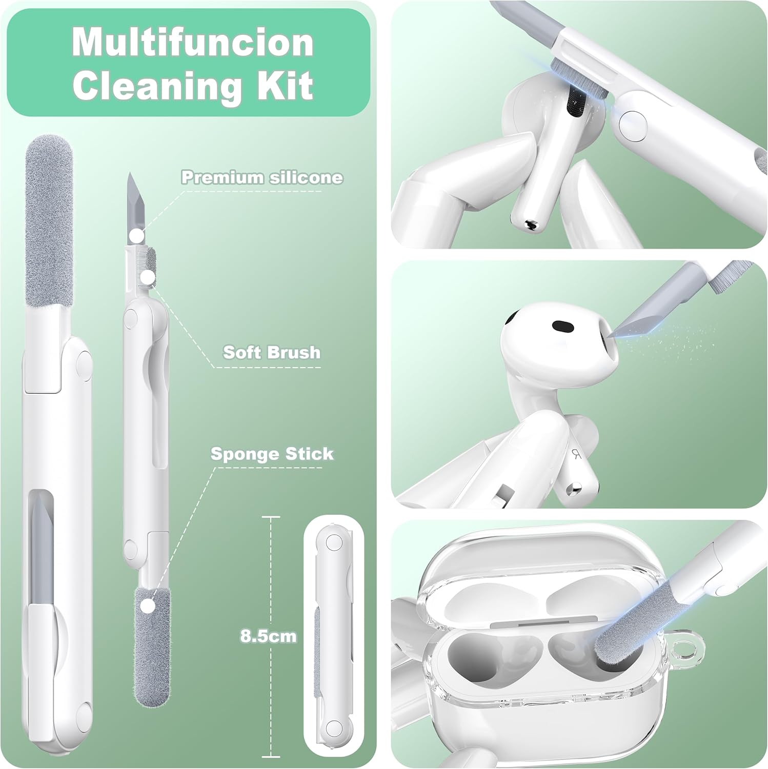 MHYALUDO for Airpods 4Th Generation Case Cover 2024, Military-Grade Shockproof, Soft TPU Highly Transparent Anti-Yellowing for Airpods 4 Case with Cleaning Kit & Cute round Buckle, Clear White image number 4