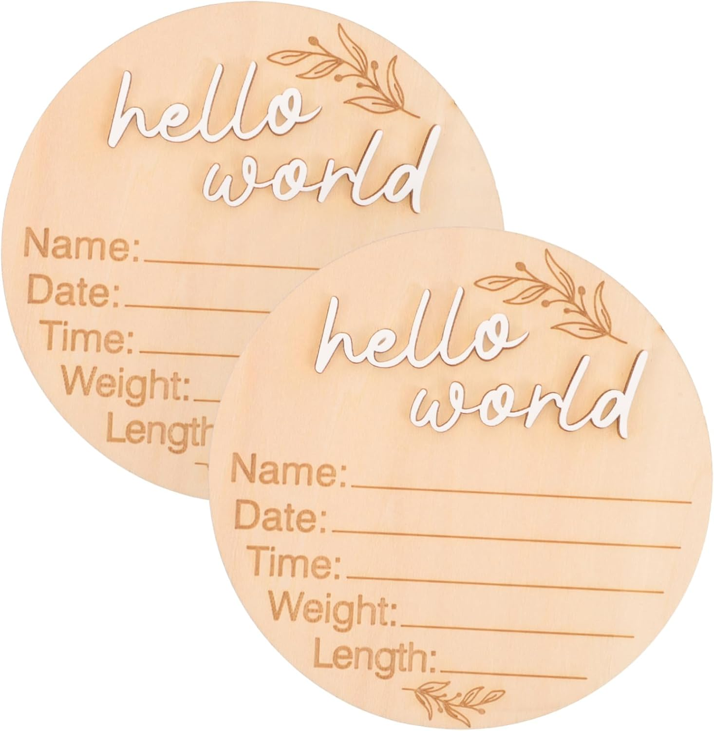 2Pcs Wooden Newborn Birth Announcement Sign Milestone Name Plate Nursery Decor image number 2