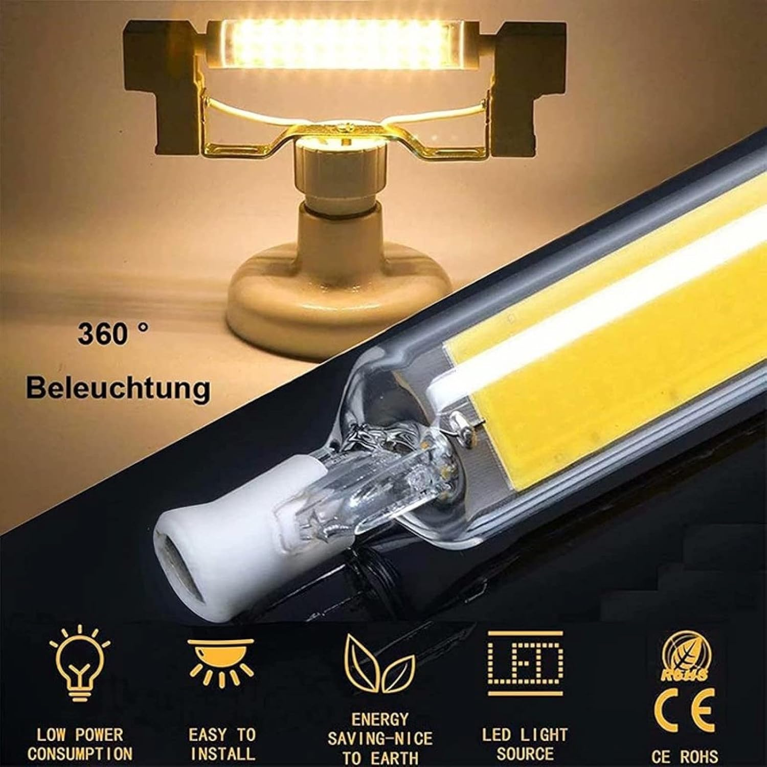R7S LED 30W High Power COB Glass Tube 78Mm 118Mm Lights Bulb AC110V Lamp,220V-240V 50W 118Mm,Warm White image number 3
