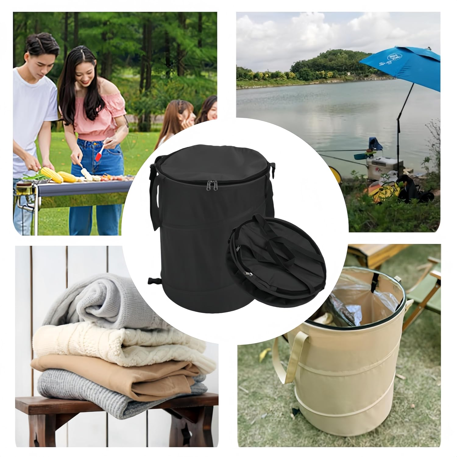 Camping Trash Can, Ai-Oumleef Collapsible Trash Can, Outdoor Portable Foldable Trash Can, Portable Camping Garbage Bin Home Toy Clothing Storage Yard Garden Deciduous Garbage Bag(Black) image number 2