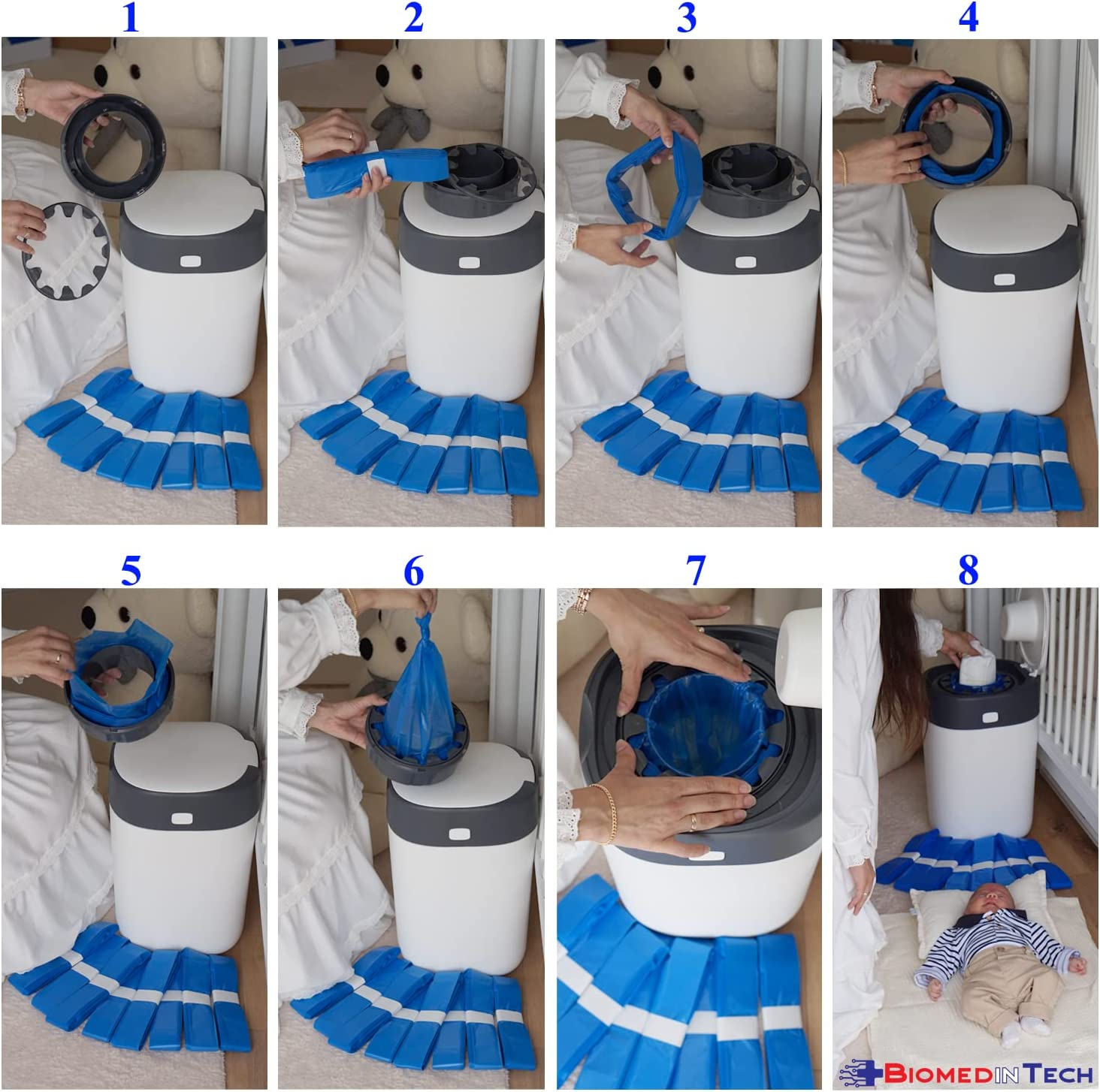 8-Pack (80M) Nappy Bin Refill Bags Compatible with Tommee Tippee Twist & Click Refill - Max Odor Lock and Germ Protection, Newborn Baby Diaper Pail Liner, Cassette Not Included (10M Each) image number 3