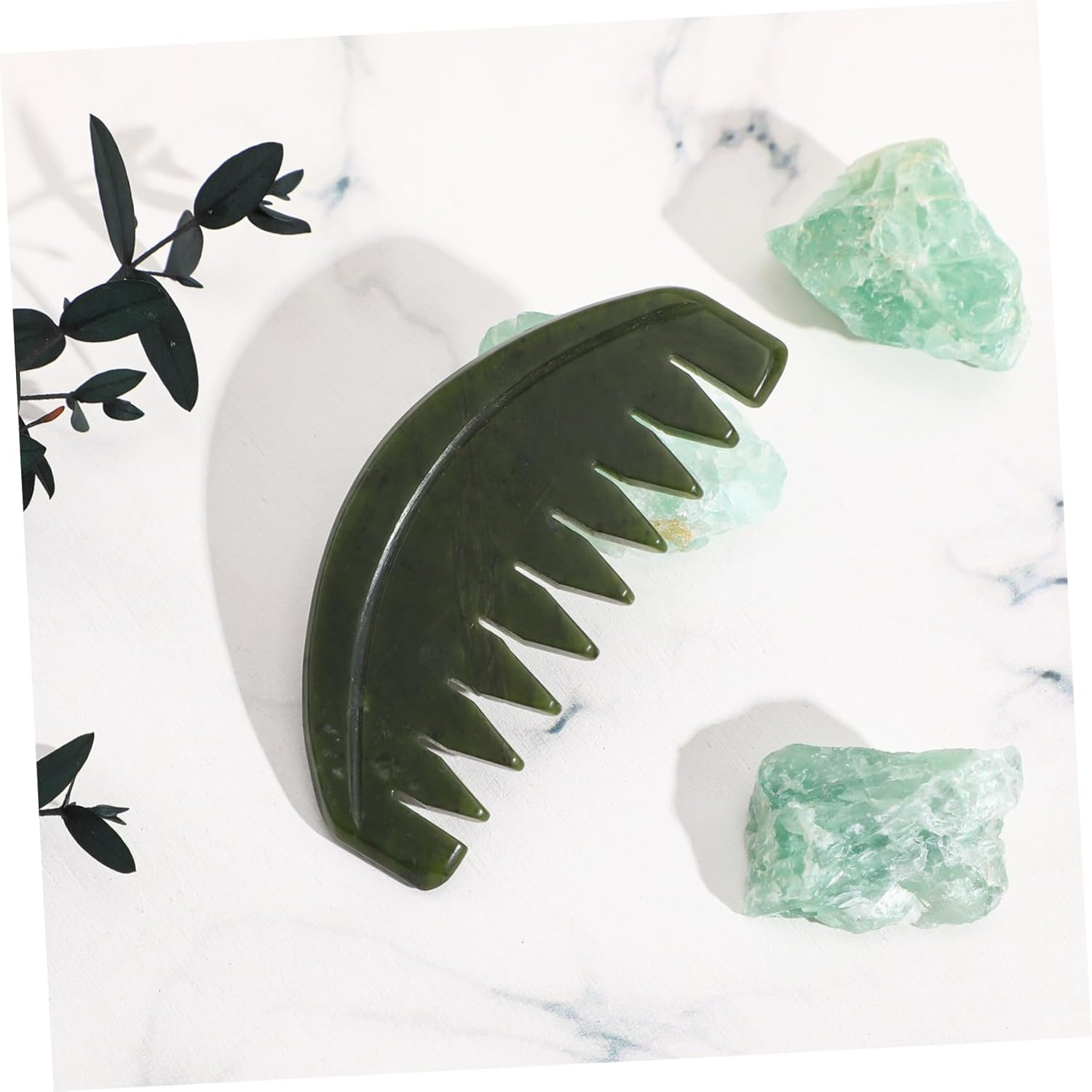 LOLIPPYY 1Pc Portable Jade Scraping Massage Comb Ergonomic Beauty Scraping Plate for Relaxation Durable Natural Jade for Body and Scalp Massage for Friends and Family image number 1