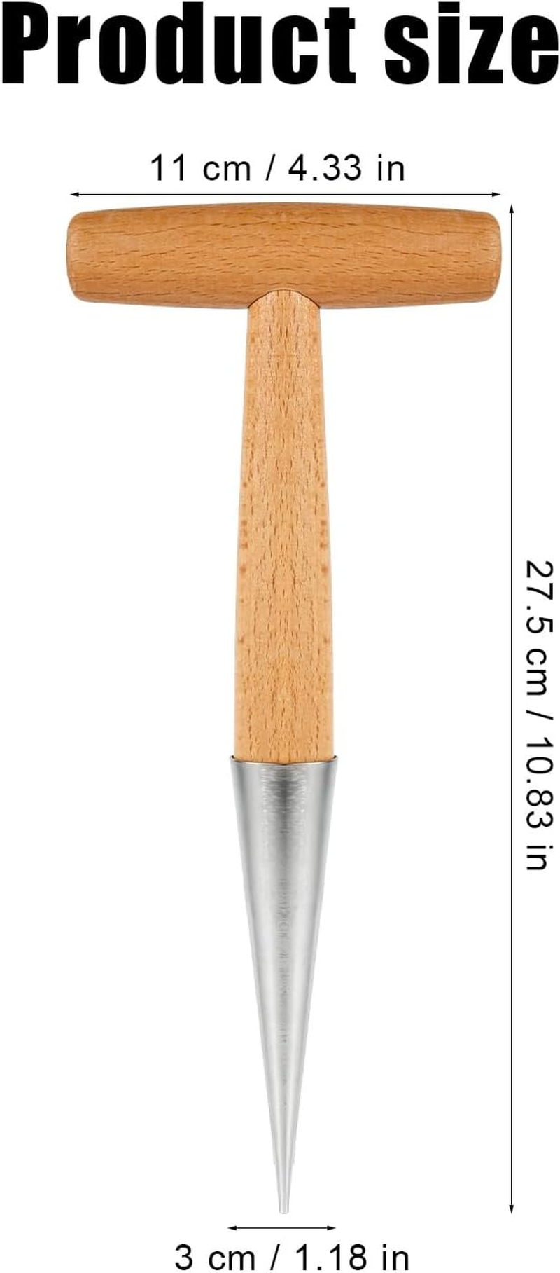 XIHIRCD Hand Dibber with Wooden Handle, Dibbler Gardening Tool Stainless Steel Head Hole Punch Hand Held Bulb Planter Solid Garden Sow Dibbler for Planting Seeds Flowers Tulips Daffodils Dahlias image number 5