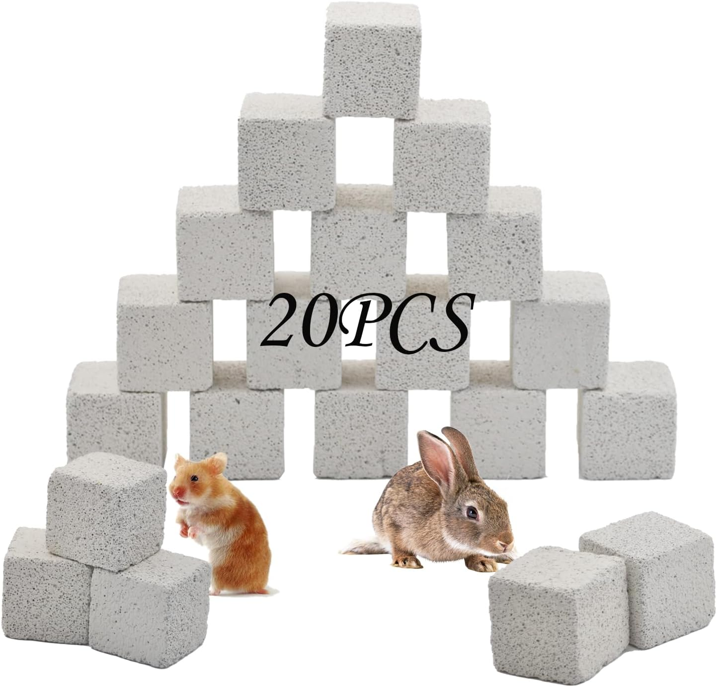 PINVNBY 20 Pcs Rbbits Lava Blocks,Chinchillas Lava Block Hamster Mineral Stone Small Animals Square Calcium Stones Teeth Pumice Grinding Chews Toy for Bunny Hamsters Chinchilla Guinea Pig Rodents image number 1