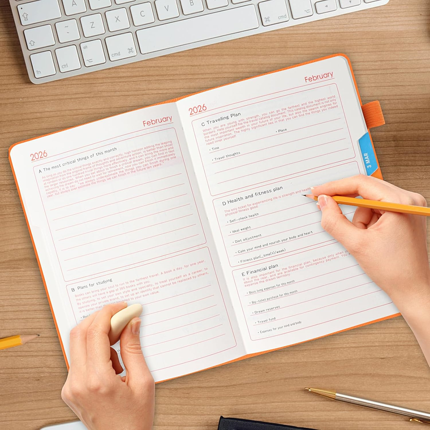 JUNART 2026 Academic Diary A5 Daily Planner from Jan. 2026-Dec. 2026 Weekly & Monthly Diary,Schedule Planner,Teacher Planner with Elastic Strap Pen Loop(Orange) - Green-2026 image number 6