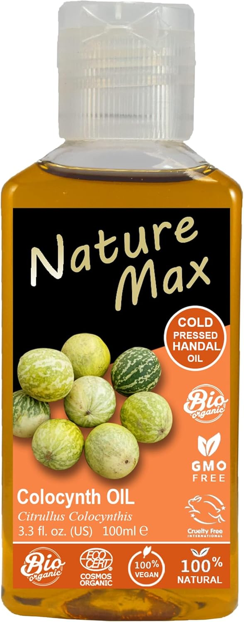 Nature Max Handal Citrullus Oil Organic Natural Undiluted Pure for Hair Skin Care & Food Cold Pressed Premium Quality ( 1Pack = 3.38 Oz / 100 Ml ) زيت الحنظل