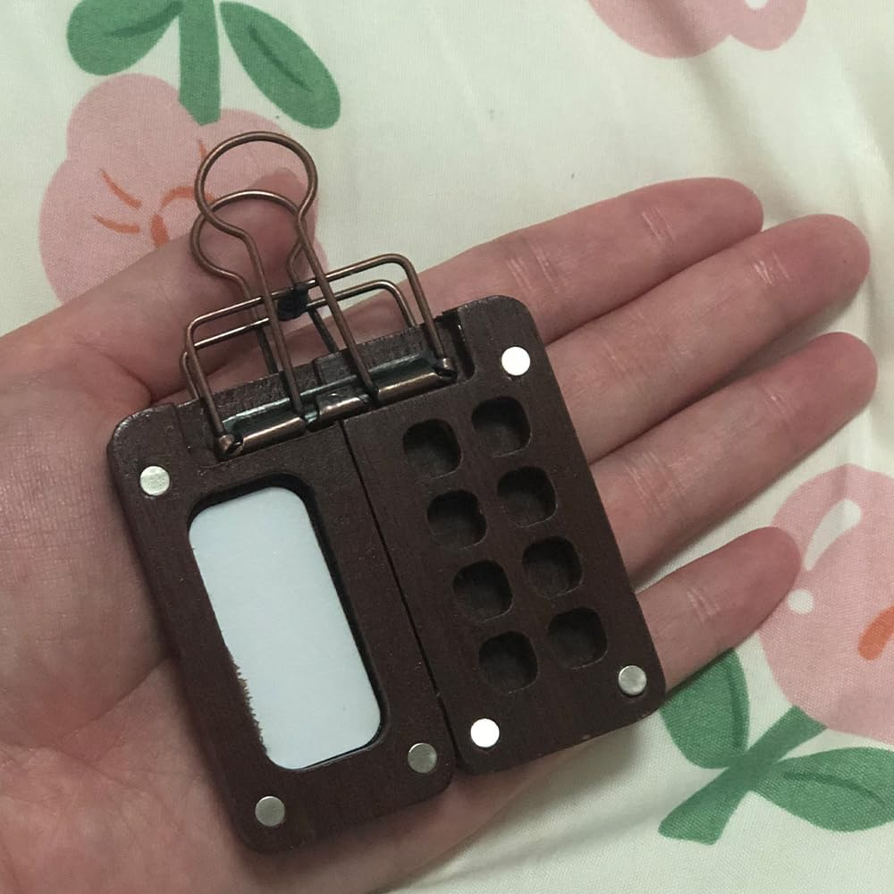 8 Grid Mini Portable Watercolor Palette with Clip, Wooden Mini Paint Palette Artist Palette Sketchbook Palette 2.4Inches image number 1