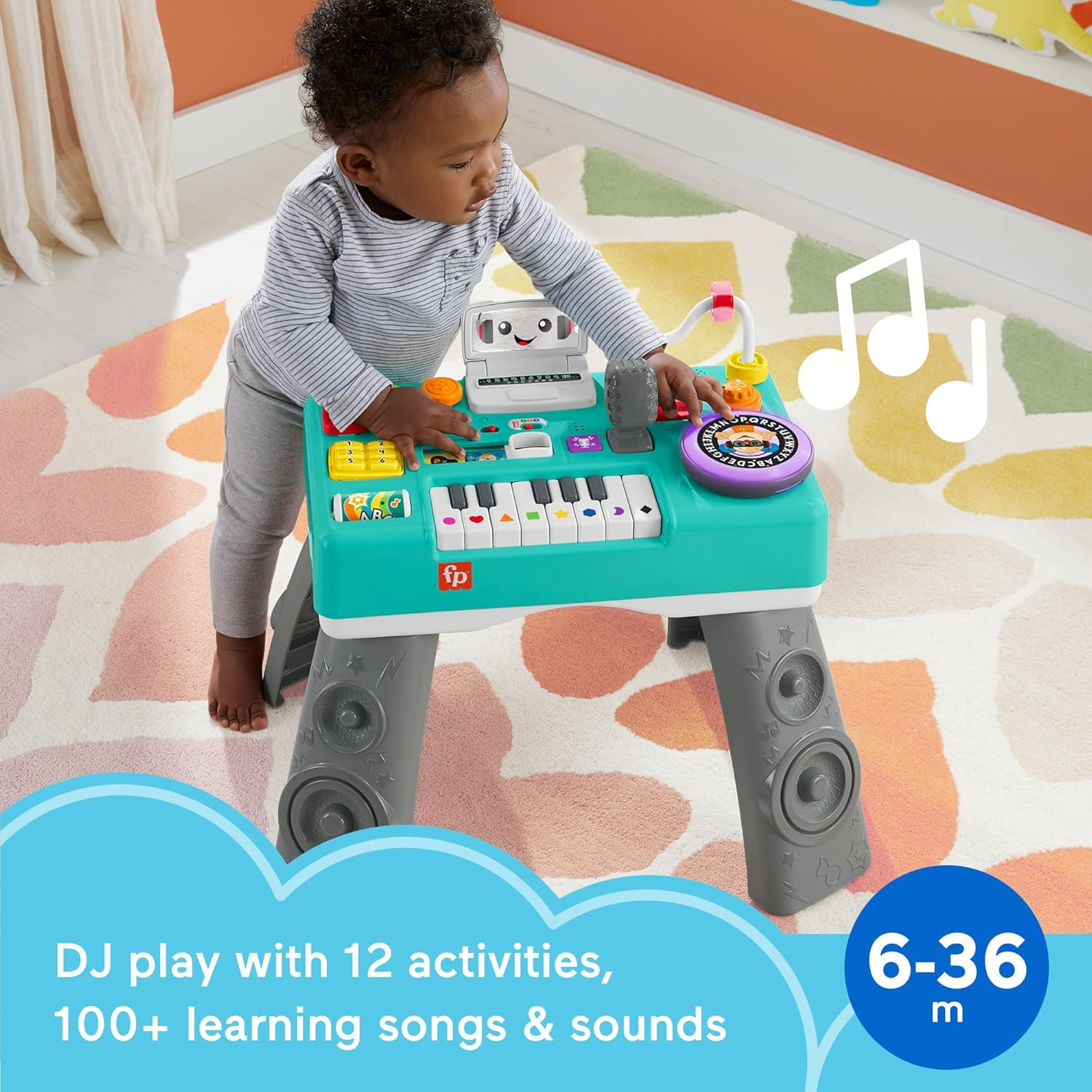 Fisher-Price Learning Fun DJ Game Table - Musical Learning Toy with 3 Piano Play Modes, Lights, Version English Reduced Packaging, HTK83