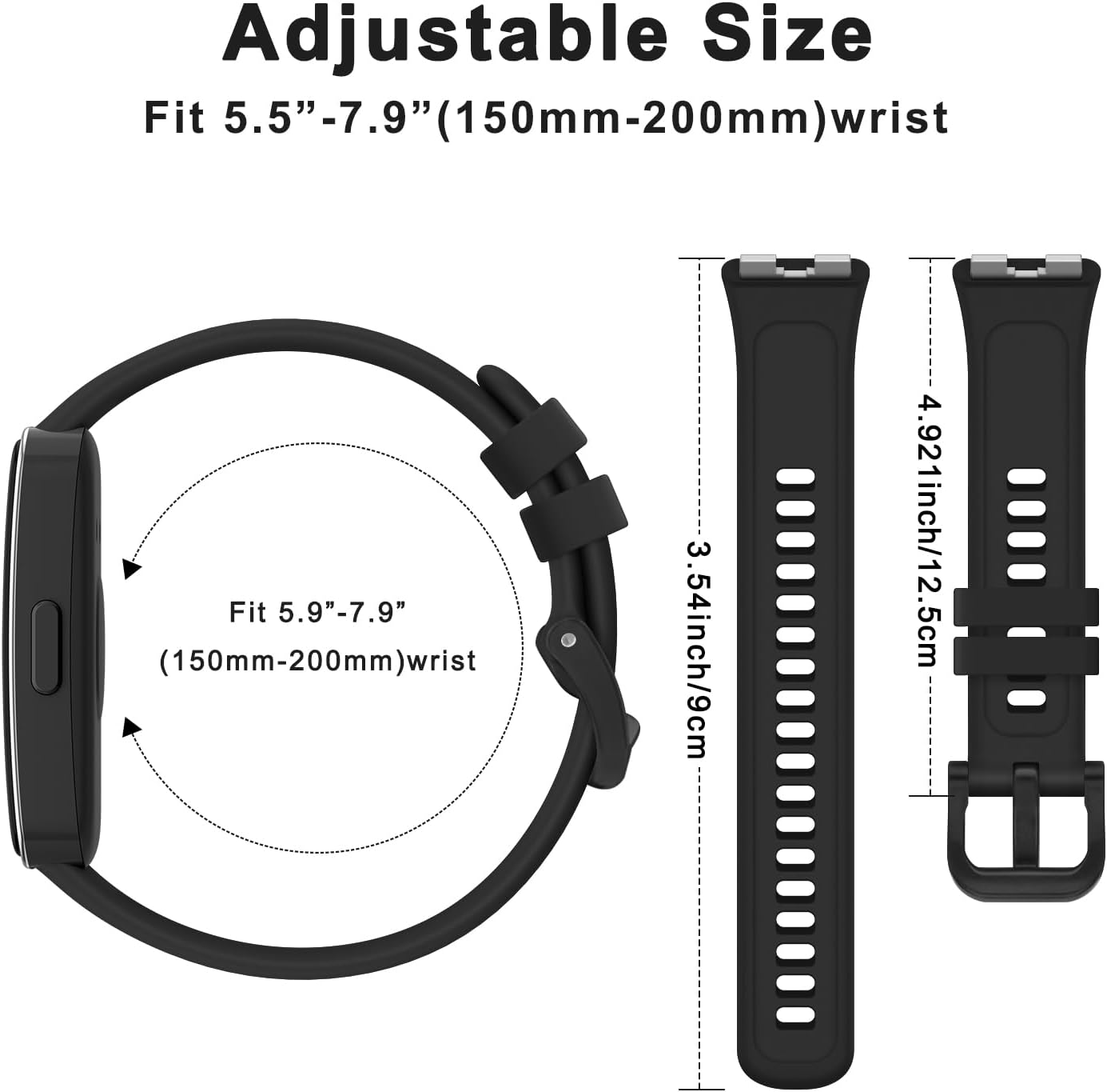 Silicone Bands for Huawei Band 10 Strap/Huawei Band 9/8 Strap Women Men, Soft Comfortable Adjustable Replacement Sport Wristband - Navy Blue image number 5