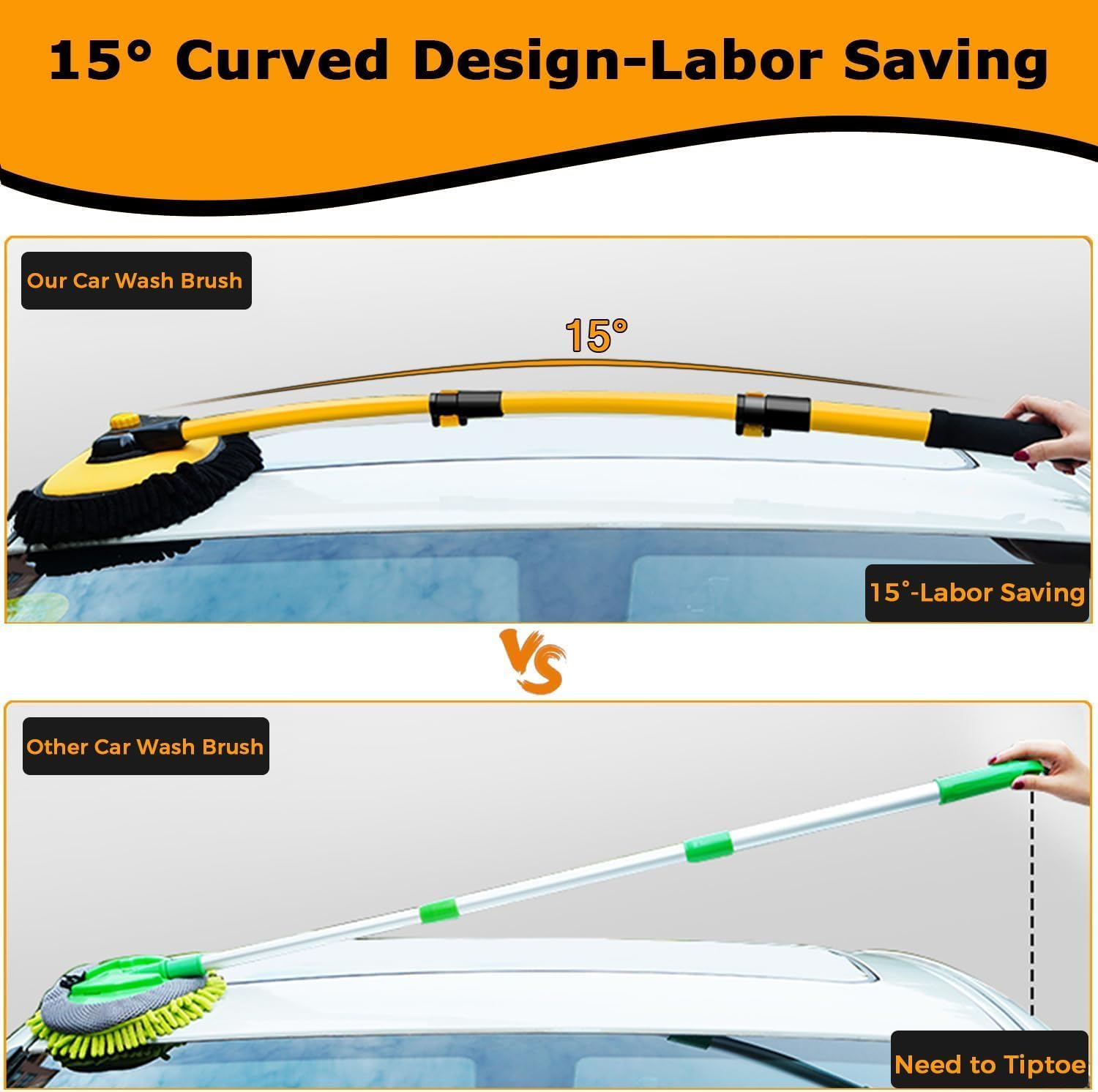 15&deg; Curved Car Cleaning Brush Car Wash Brush with Telescopic 43" Aluminum Alloy Handle for Soft Chenille Head Wash Mop for Scratch Free Cleaning of Caravans, Vans, Trucks, Boats, RV Roofs image number 5