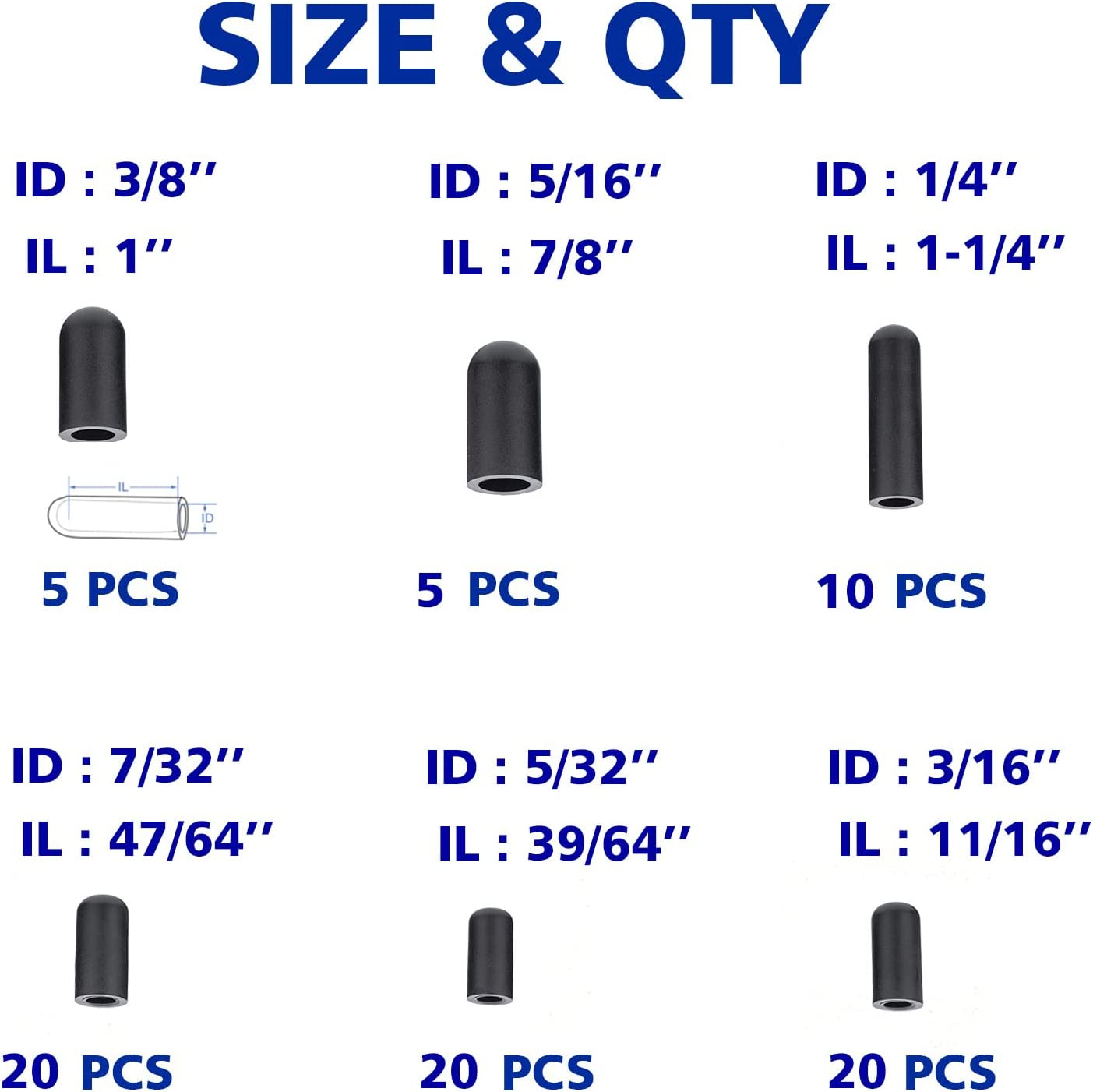 BUSY-CORNER 80 Pieces Vacuum Cap Assortment, Rubber, Dropper ID from 5/32" to 3/8" Sizes, Hose Caps Kit for Carburetor, Manifold (Black) image number 6