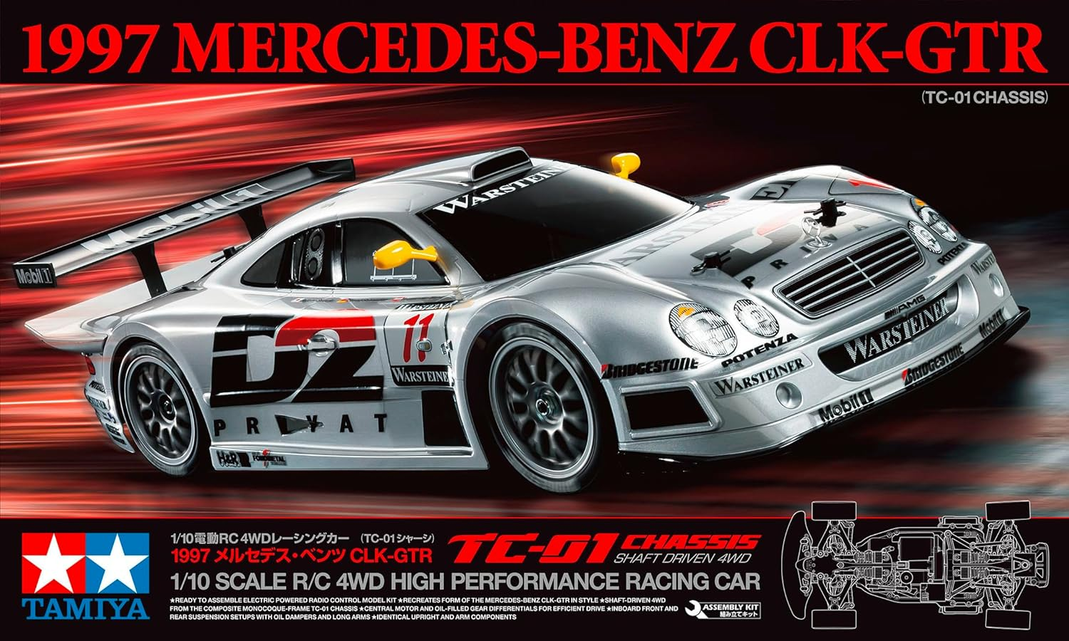 Tamiya 58731 1:10 RC MB CLK-GT-R 1997 TC-01 Remote Control Car, Vehicle, Model Building, Assembly, Hobby, RC Kit, Unpainted