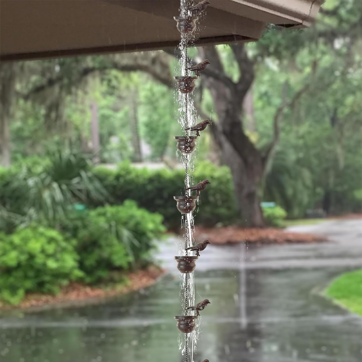 Mrmrkura Rain Chains for Gutters Birds Rain Chain Gutter Adapter Rain Chimes for Outside, Metal Rain Catcher Gutter Chain Downspout for Heavy Rain image number 2