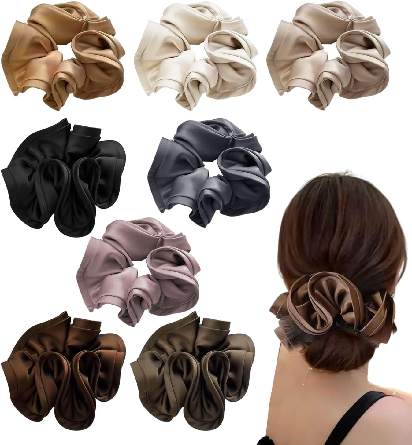 8 Fashionable Hair Rings, Simple Satin Hair Rings, Elastic Headbands, Hairstyle Decorations. image number 1