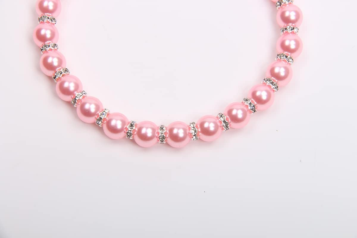 Dog Cat Pearls Necklace Collar with Bling Accessories and Ribbon Bow Pet Puppy Jewelry for Female Dogs Cats Small Medium (M, Pink) image number 2
