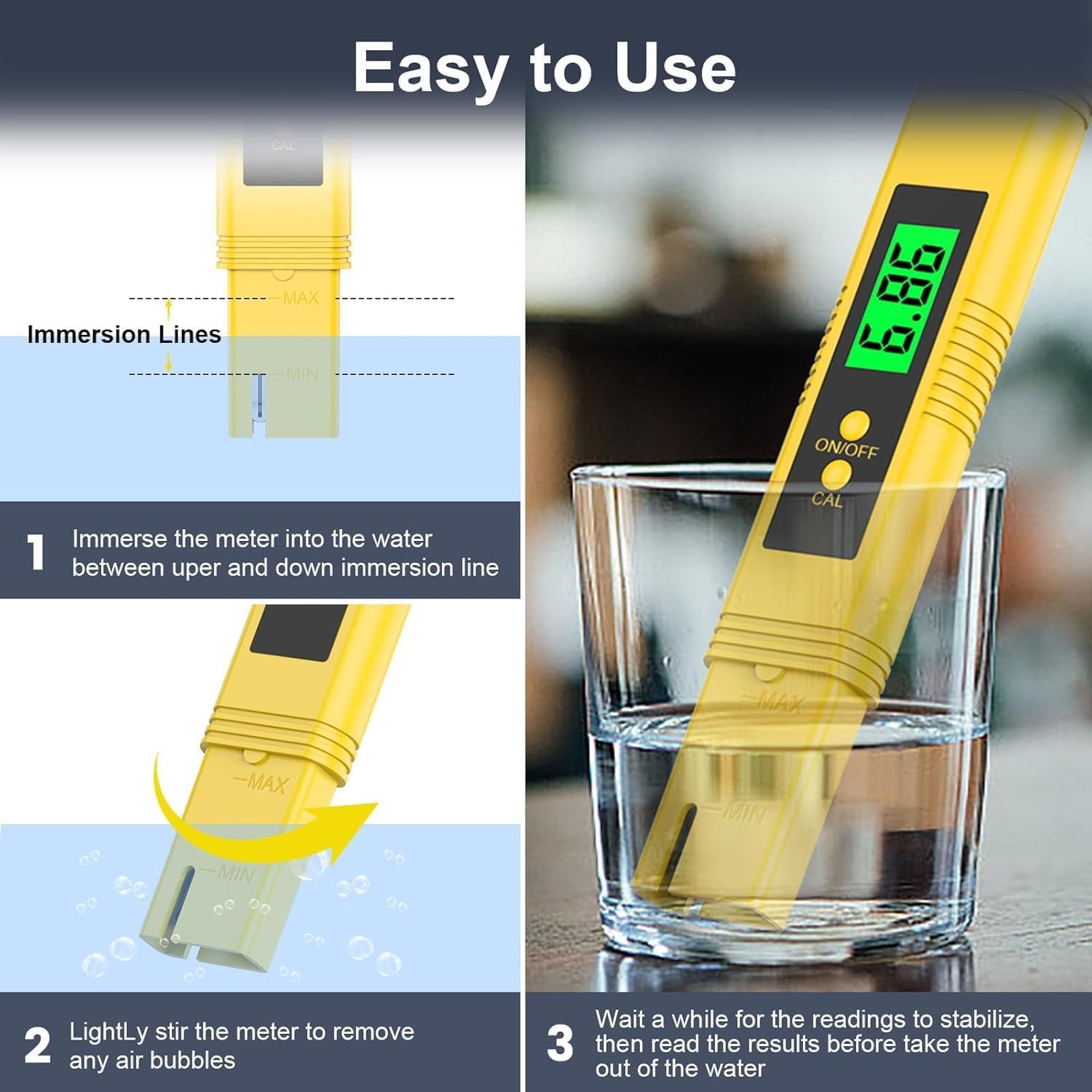 Digital Ph Meter, 0.01Ph High Accuracy Pen Type Ph Tester for Household Drinking, Pool, High Accuracy Digital Ph Tester (0.01 Precision) with UL Certification and 3 Ph Calibration Powders image number 4