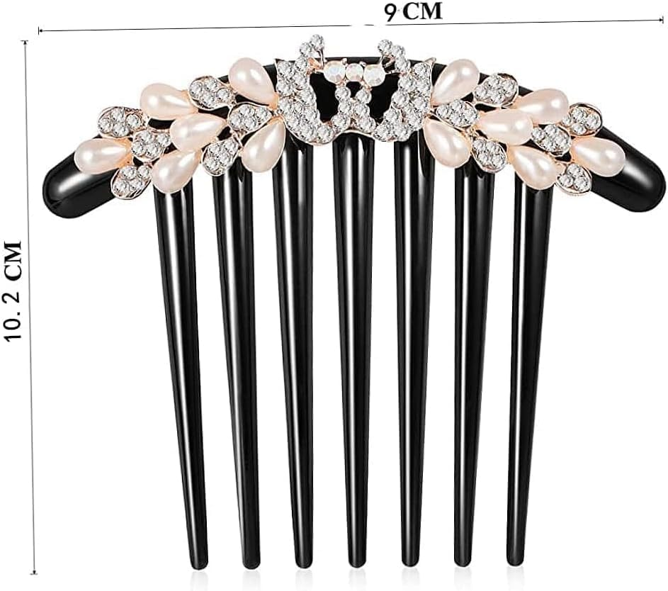 7 Teeth Pearl Crystal Rhinestone Floral Hair Side Comb, 2Pcs 7 Teeth Hair Side Combs Crystal Vintage Headpieces Hair Tools Pins for Women