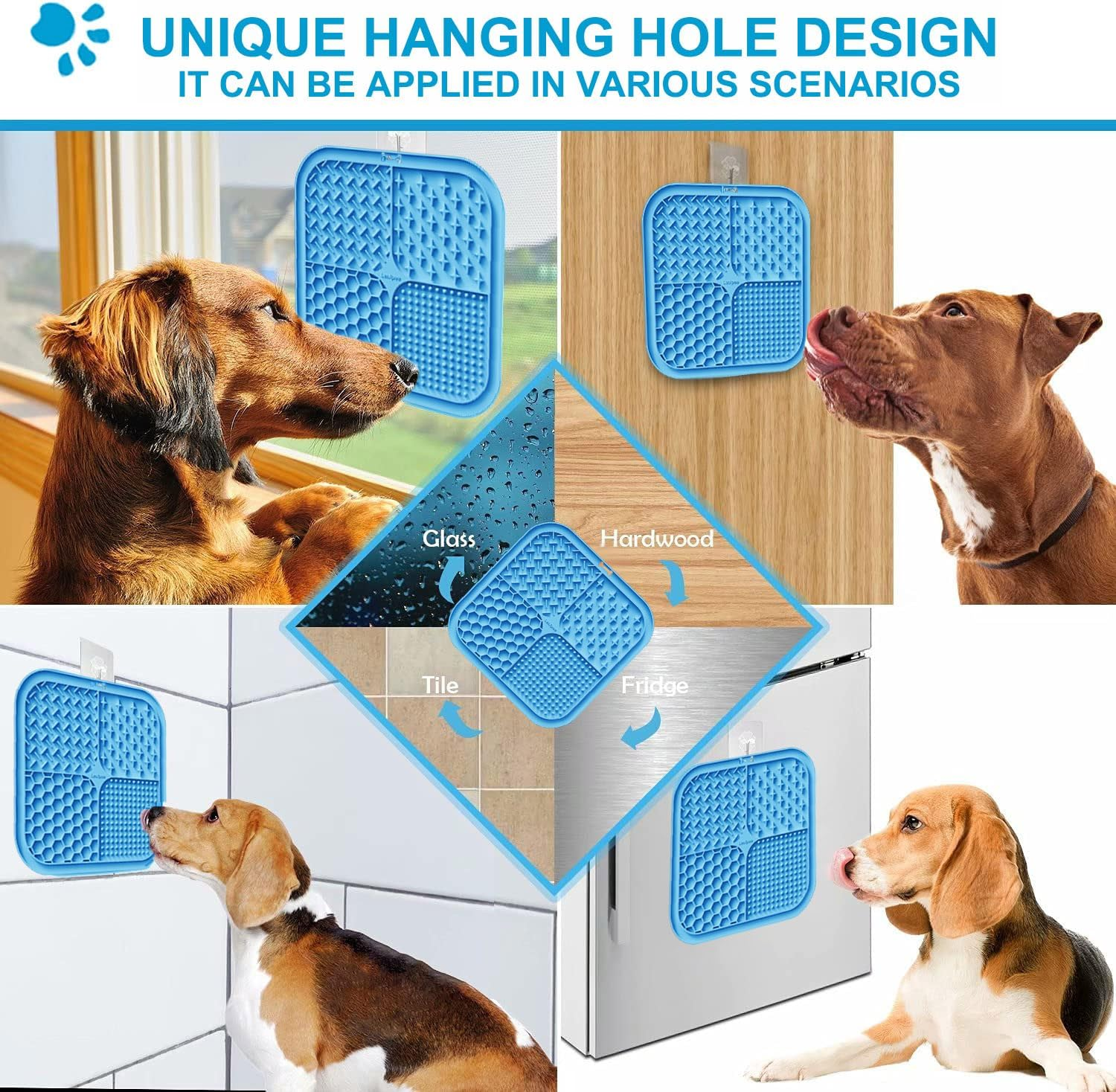 Lesipee Licking Mat for Dogs & Cats 2 Pack, Slow Feeder Lick Pat, Anxiety Relief Dog Toys Feeding Mat for Butter Yogurt Peanut, Pets Supplies Bathing Grooming Training Calming Mat (Blue&Green) image number 5