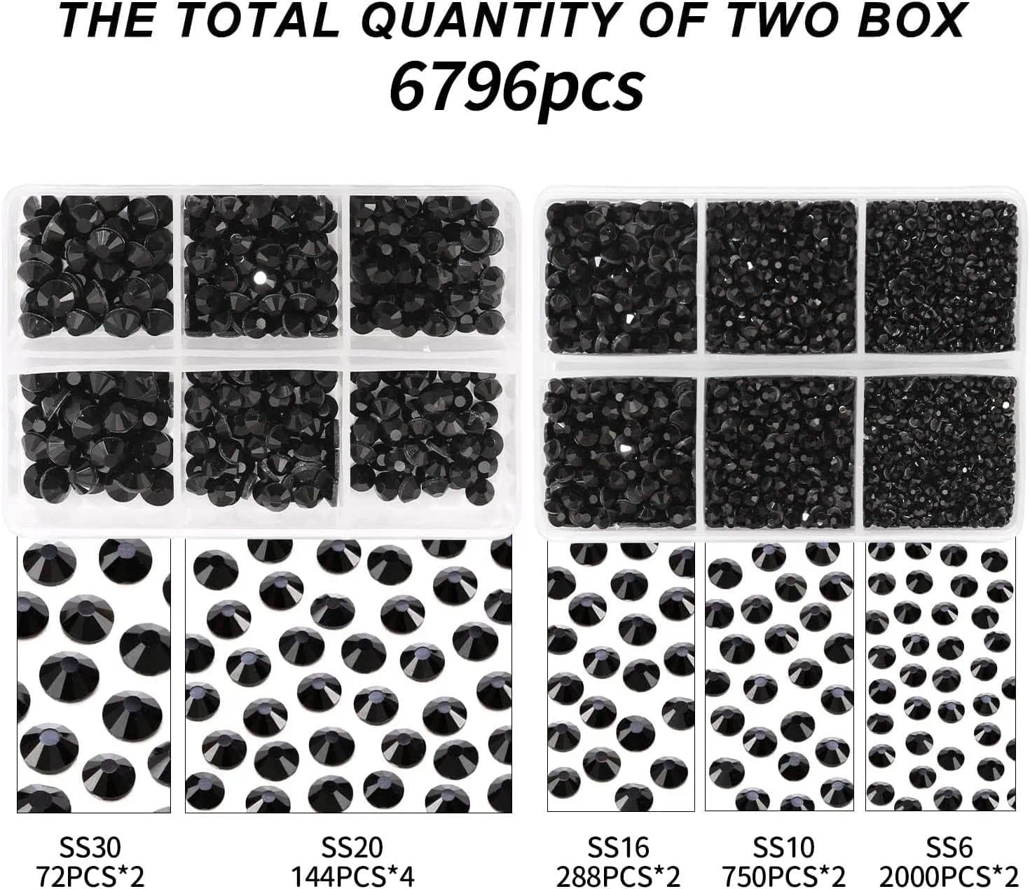 Black Rhinestones Flat Back Rhinestone Kit for Bedazzling, 6796PCS Hotfix Crystal Stones Glass round Set with Tweezers & Picking Pen for Clothes, Crafts, DIY &ndash; Haheihei image number 3