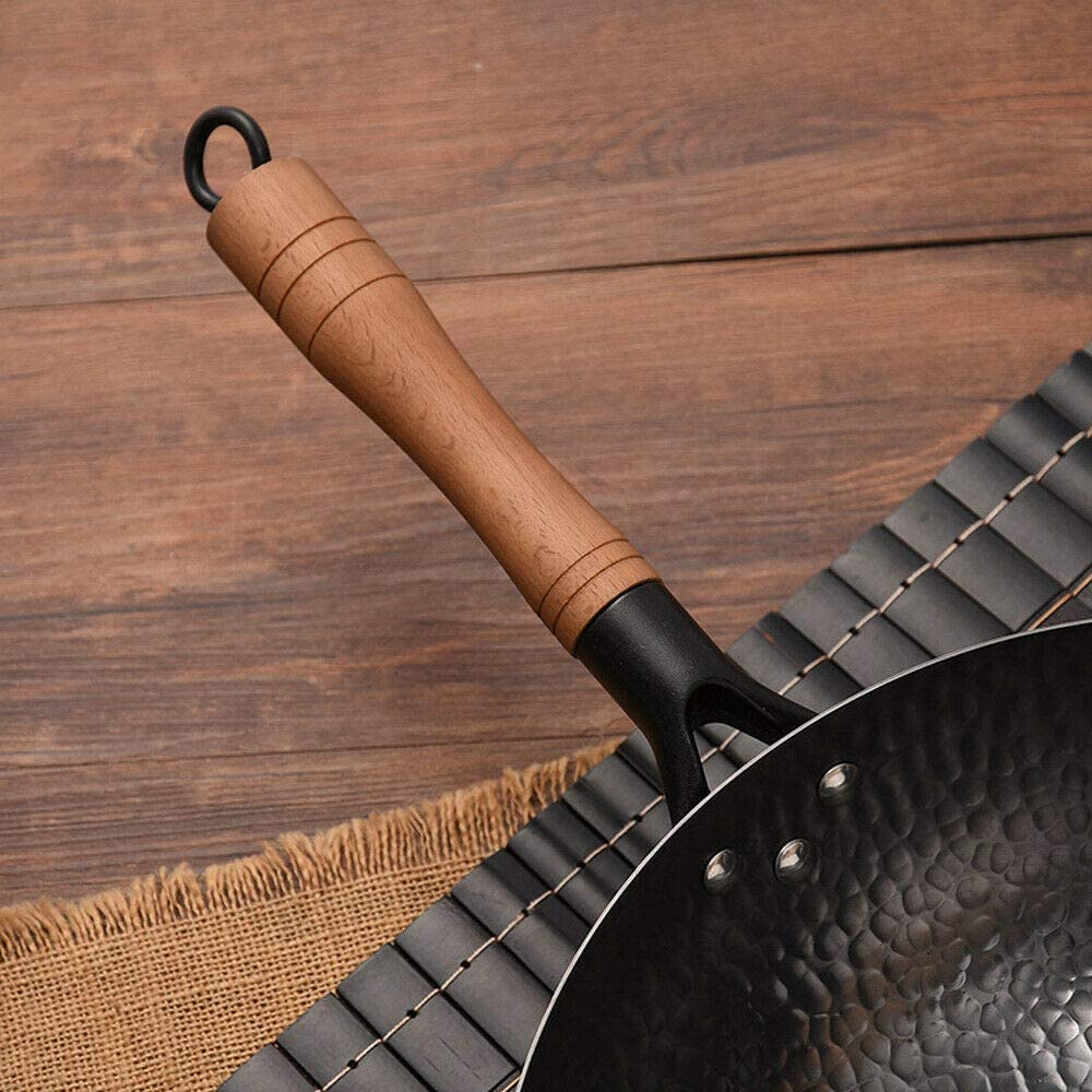 Induction Iron Wok Non-Stick Stir-Fry Flat- Bottomed Pan 32CM without Ears Cooker Kitchen Non Coating Wood Handle image number 4