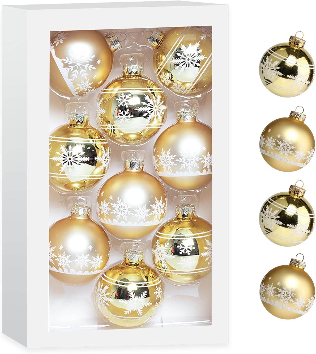 Amooca Christmas Colorful Glass Balls Decoration Festival Party Home Decors Holiday Xmas Tree Hanging Ornaments Set 9Pc 2.65In Silver Snowman & Reindeer Printing
