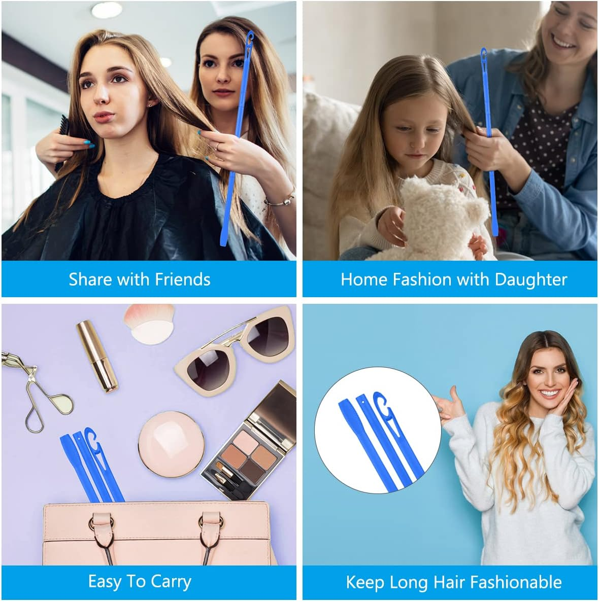 Styling Hook, 20.3 Inch Extended No Heat Hair Curlers Hook Spiral Curls Hook, DIY Hairstyle Styling Hook Tools for Women Girls (Blue) image number 5