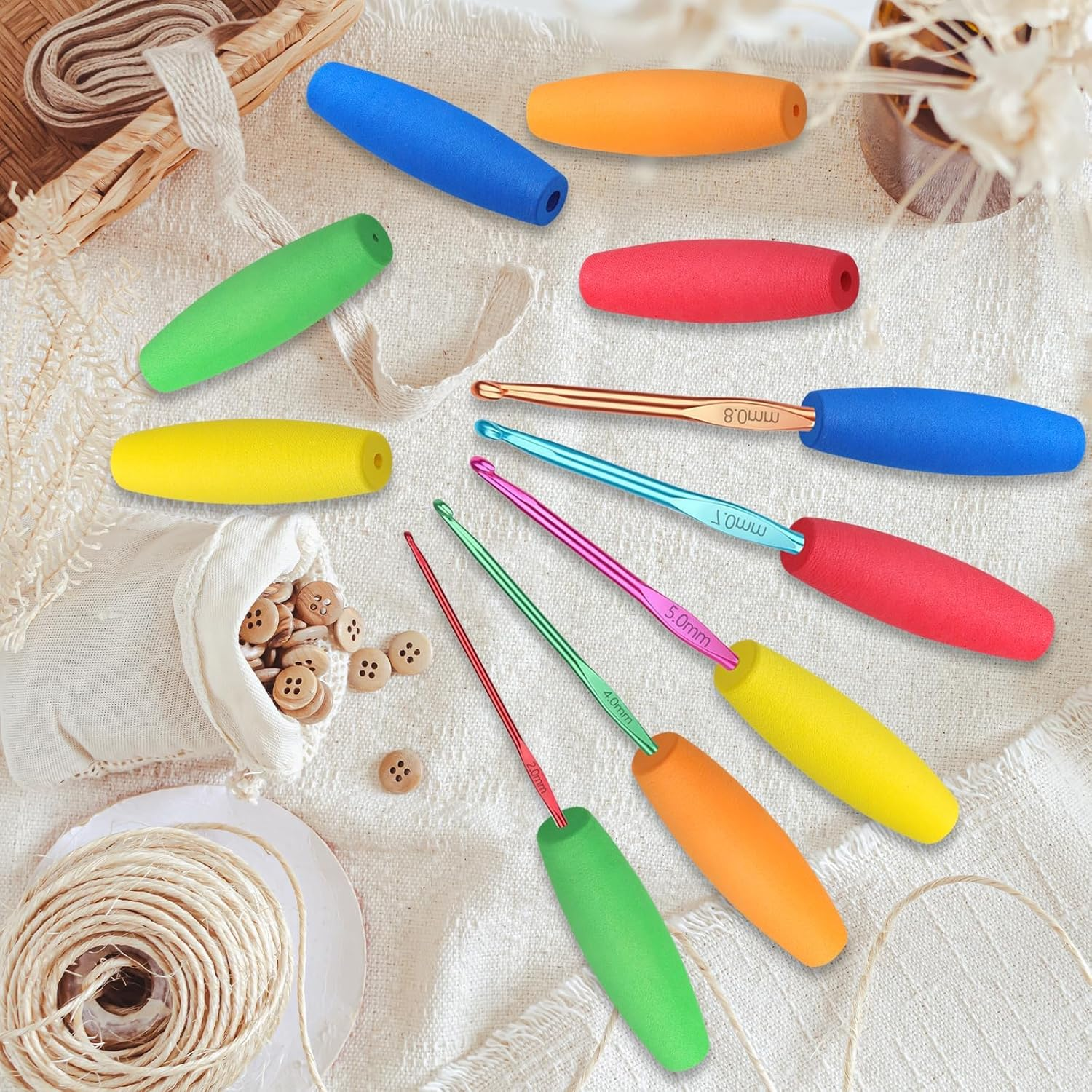 10PCS Crochet Hook Grips Set, Ergonomic Soft EVA Handle Attachment for 2Mm to 10Mm Hooks, Comfortable & Removable Crochet Accessories for Crafting Enthusiasts image number 4