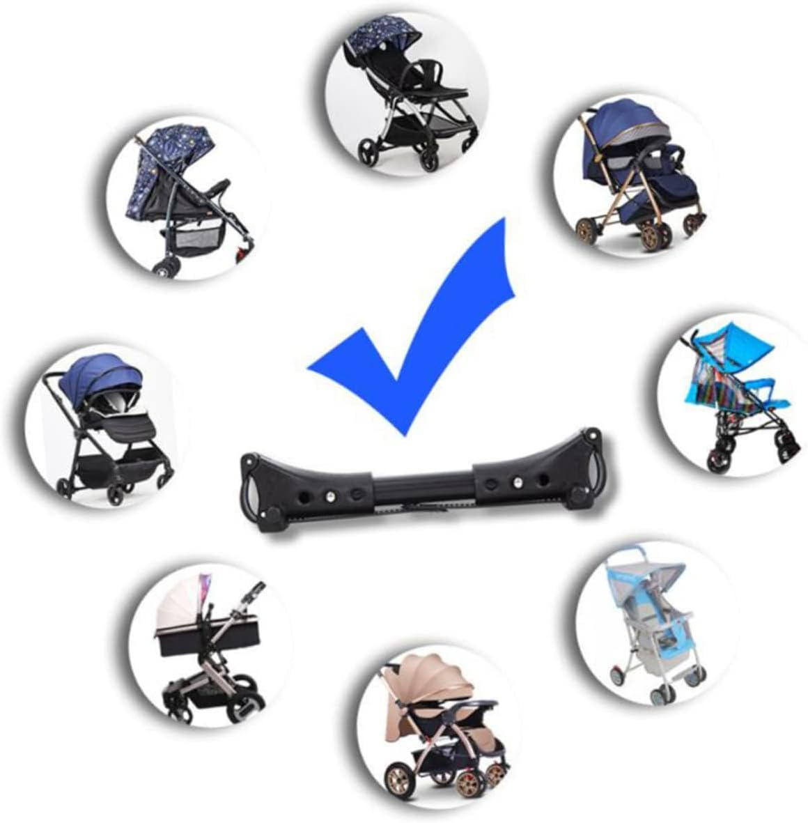 3Pcs Twin Stroller Connection Accessories,Stroller Pushchair Connector,Adjustable,Universal,Cart Connector,Combining 2 Strollers Into1Twin Stroller (Black) image number 5