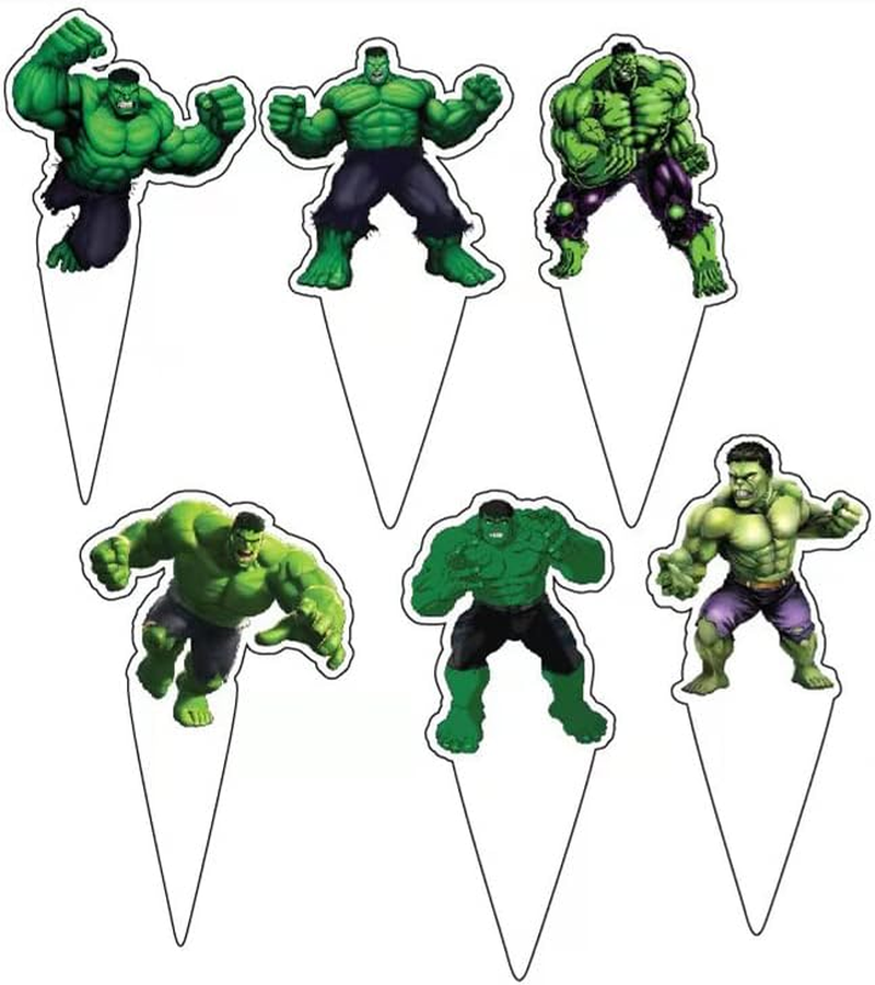 HUA Party Hulk Cake Topper, 48 Pcs, Superhero Birthday Party Supplies Decorations