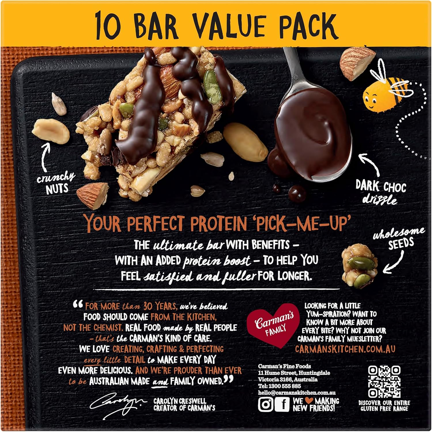 Carman'S Salted Dark Choc Almond Protein Bar Value Pack 10X40G image number 6